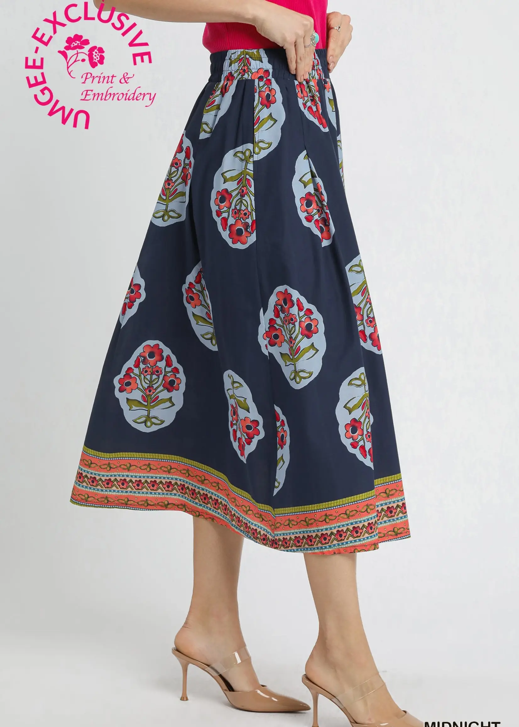 Umgee Adj Drawstring Waist Midi Skirt