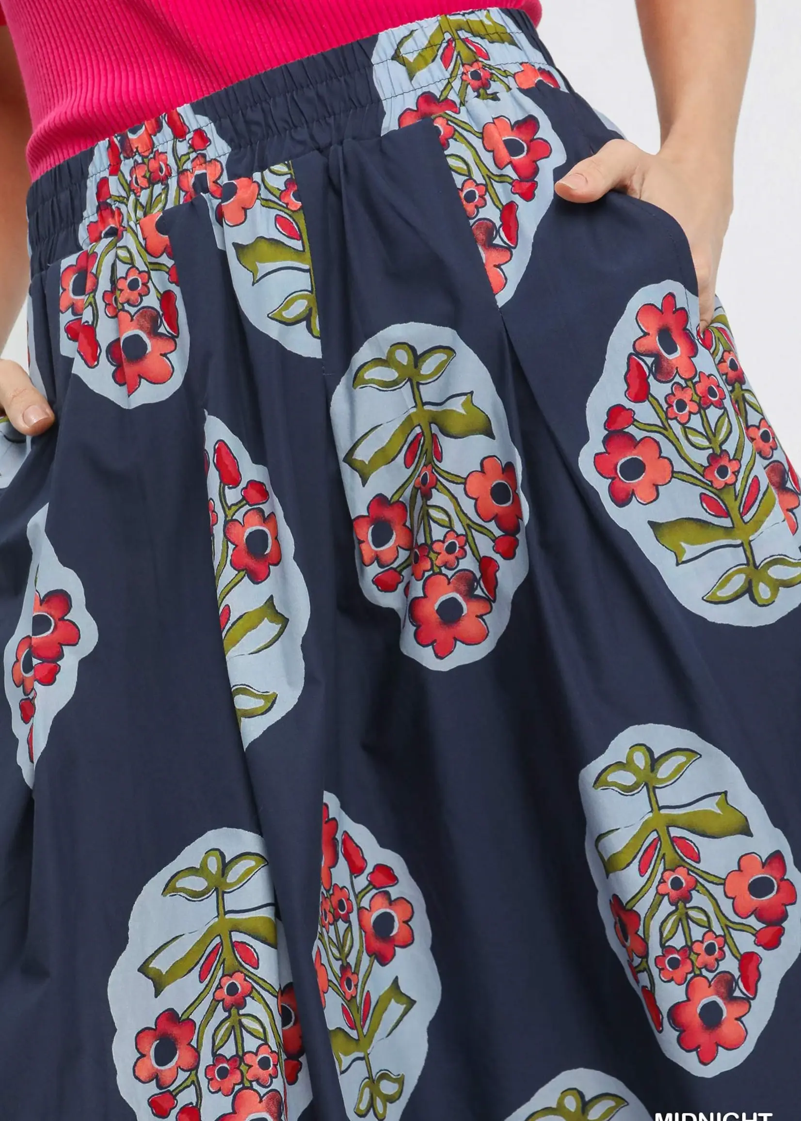 Umgee Adj Drawstring Waist Midi Skirt