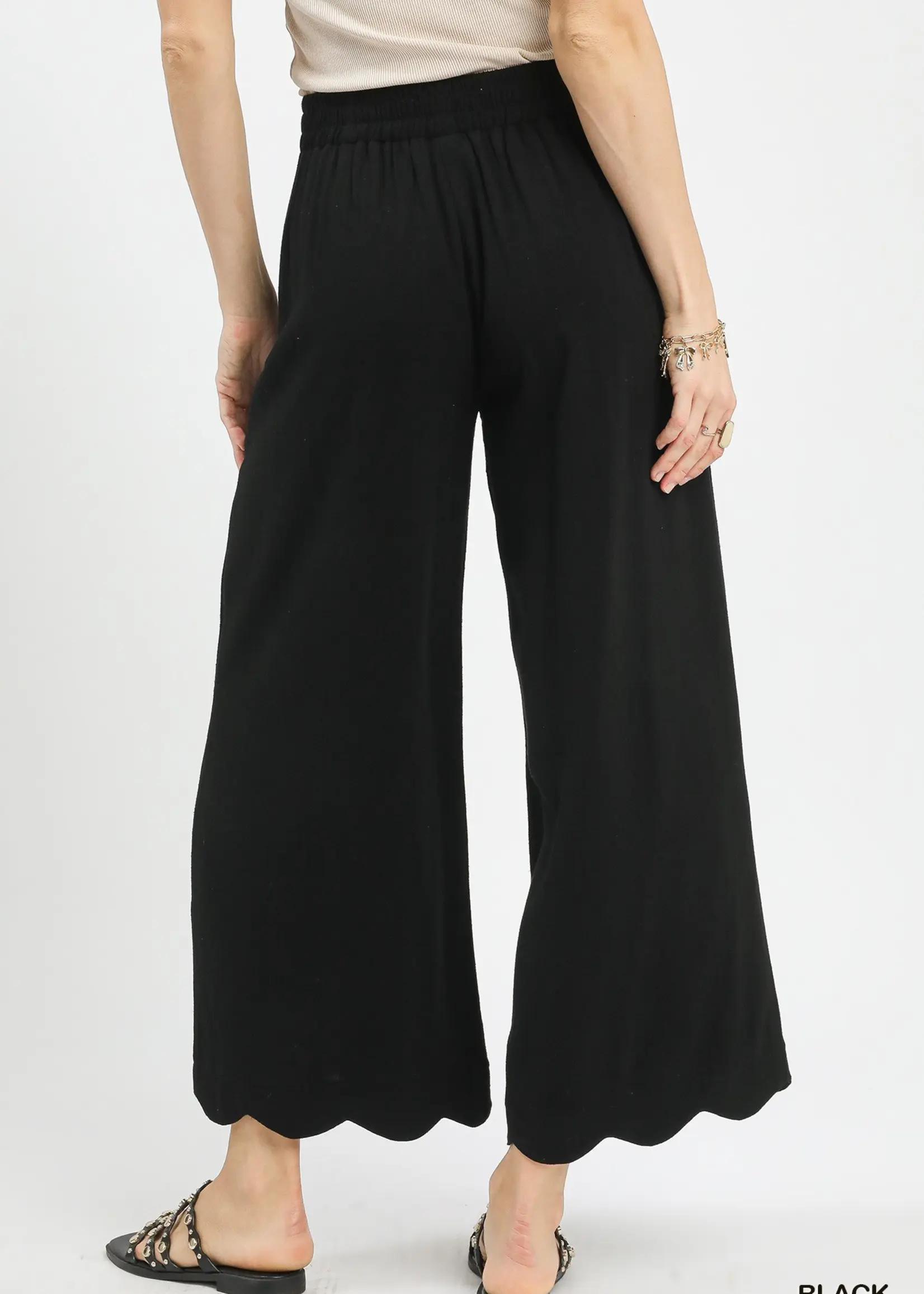 Umgee Linen Blend Scalloped Hem Pants