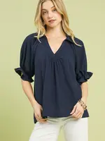 Umgee Solid Collared V Neck Top
