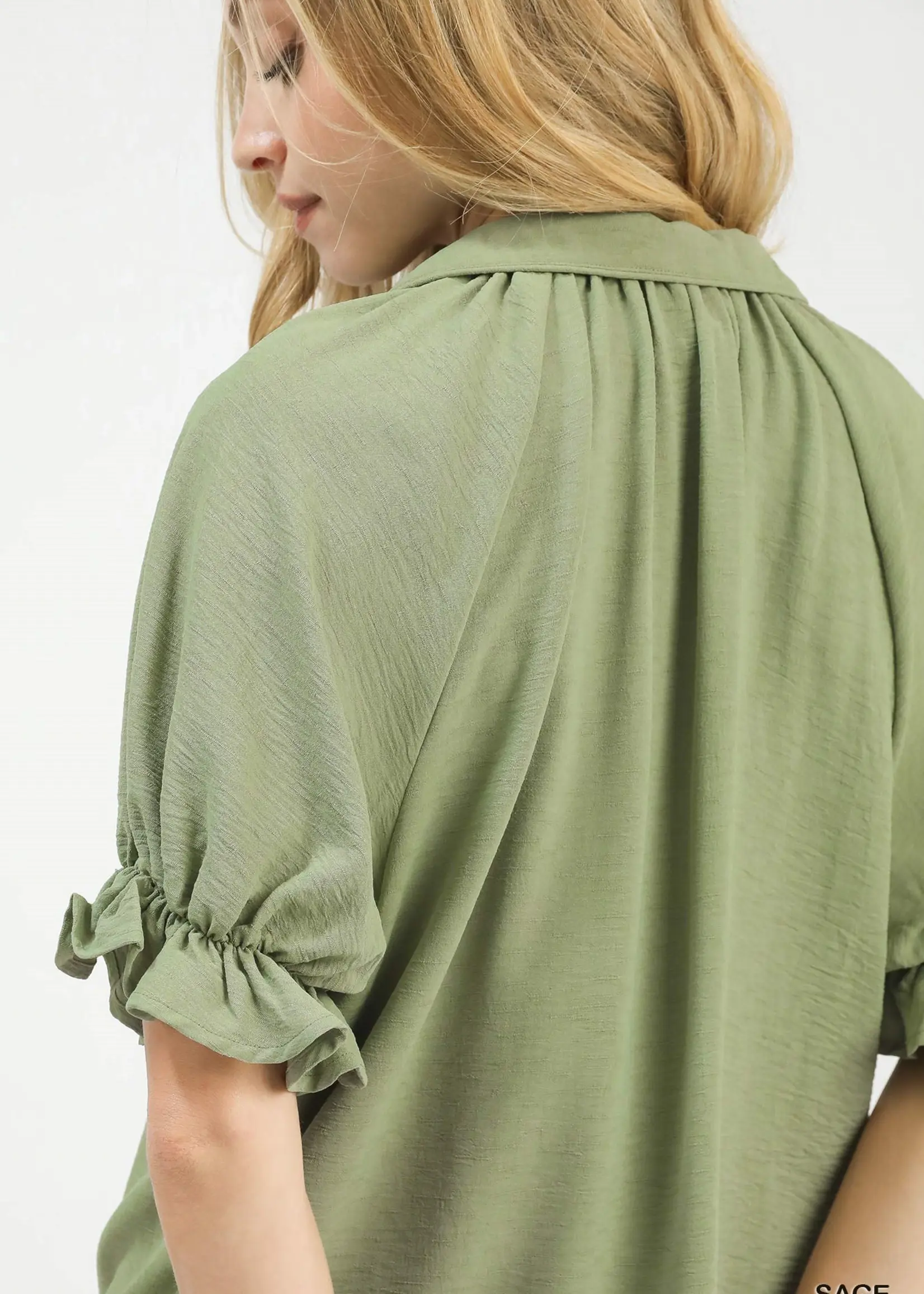 Umgee Solid Collared V Neck Top