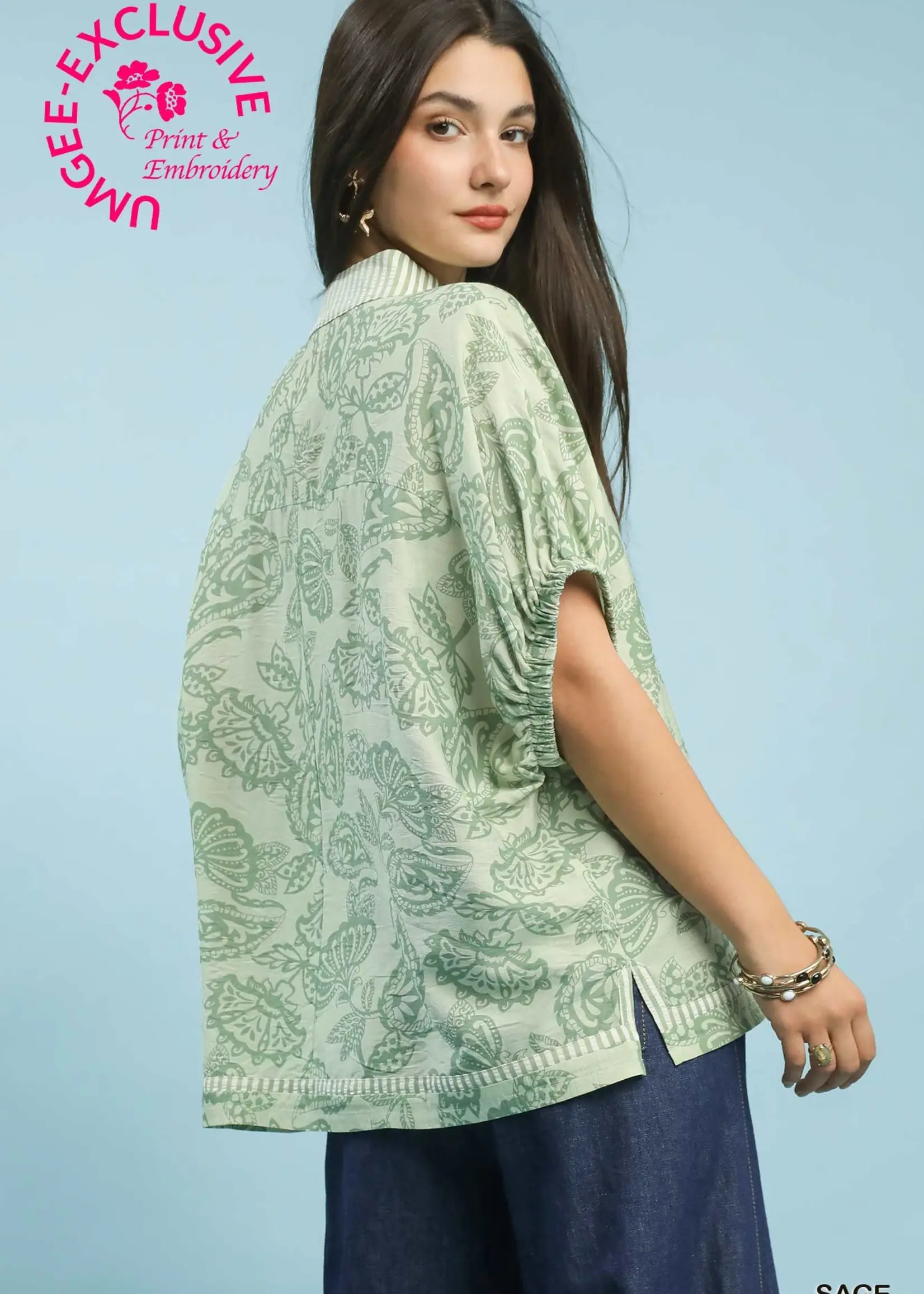 Umgee Two Tone Abstract Dolman Top