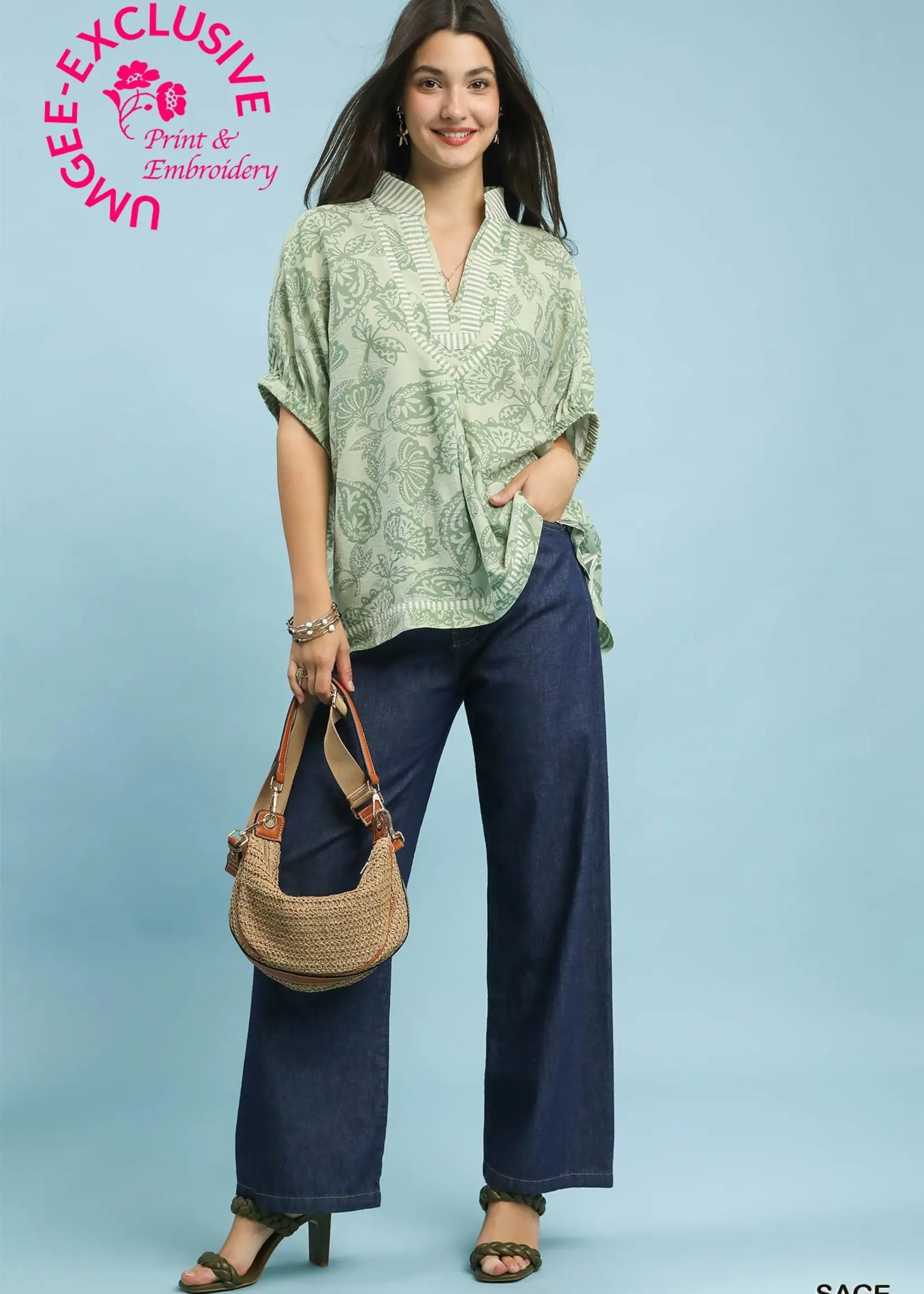 Umgee Two Tone Abstract Dolman Top