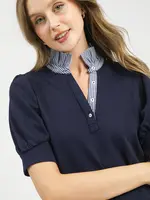 Umgee Striped and Solid High Ruffle Neck Top