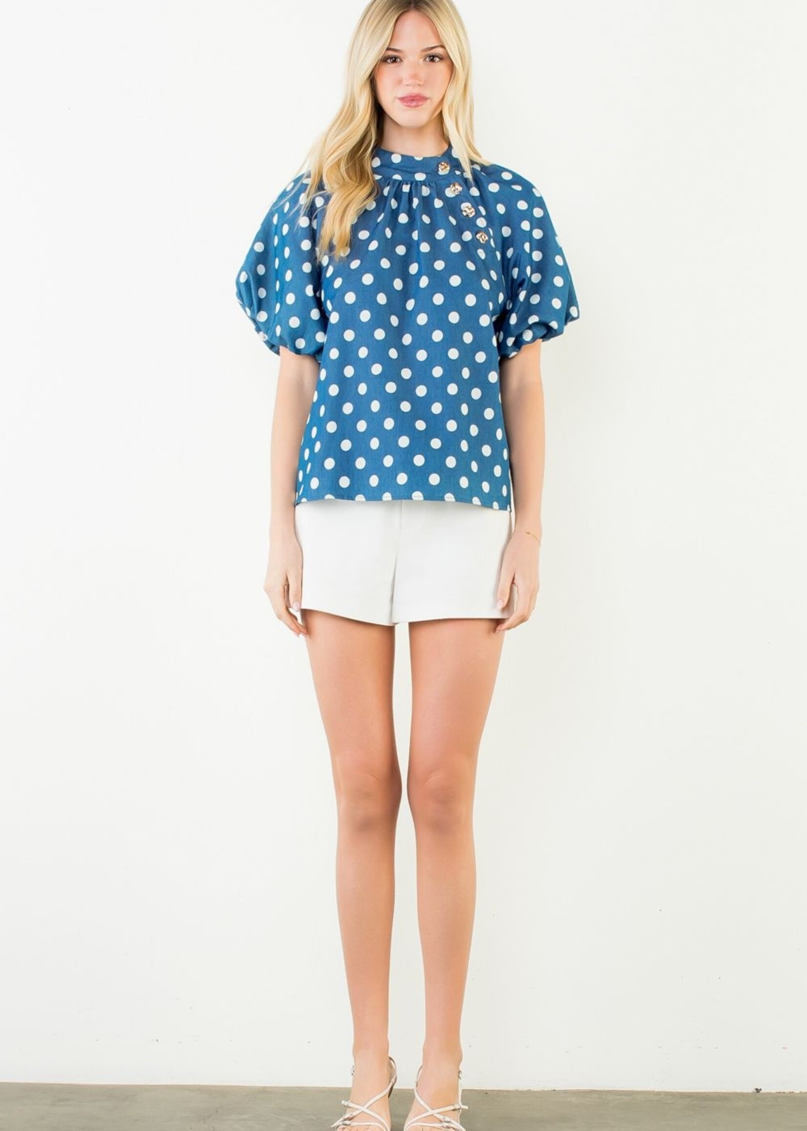 THML Puff Sleeve Polka Dot Top