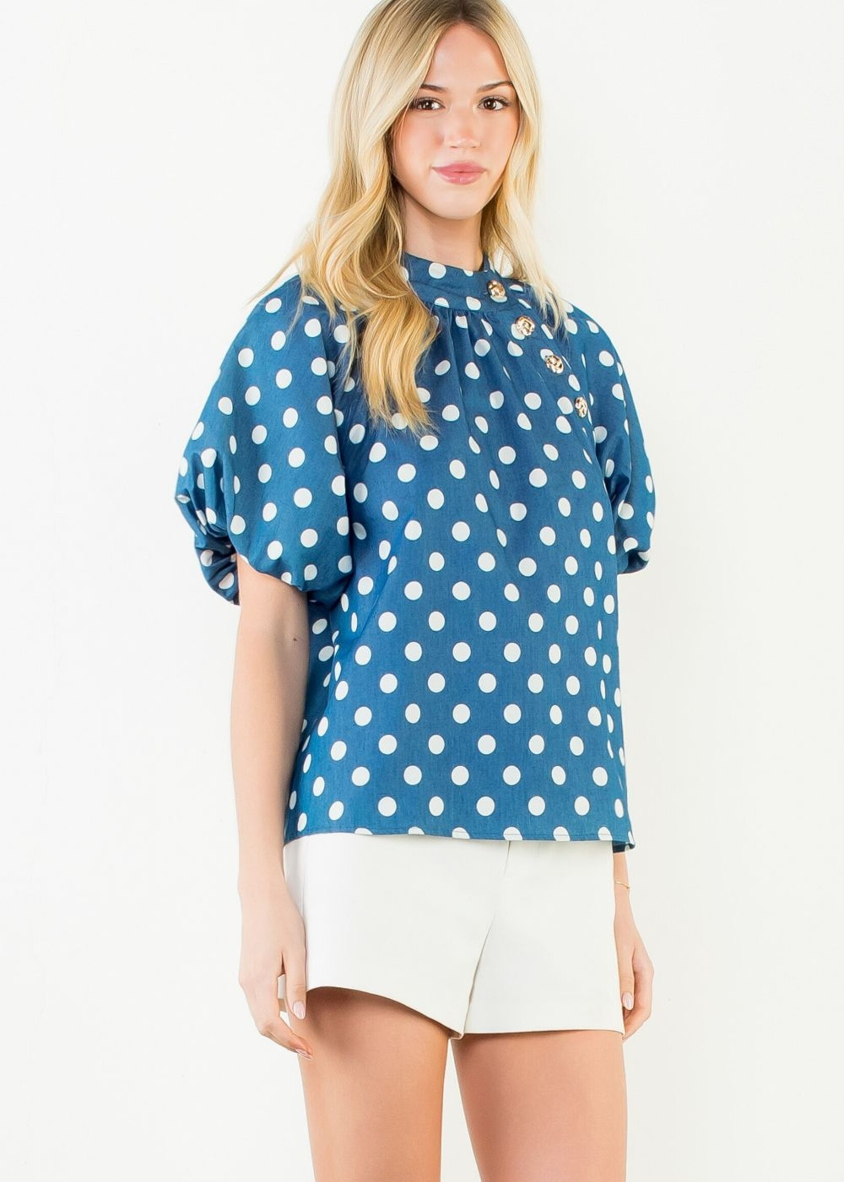 THML Puff Sleeve Polka Dot Top