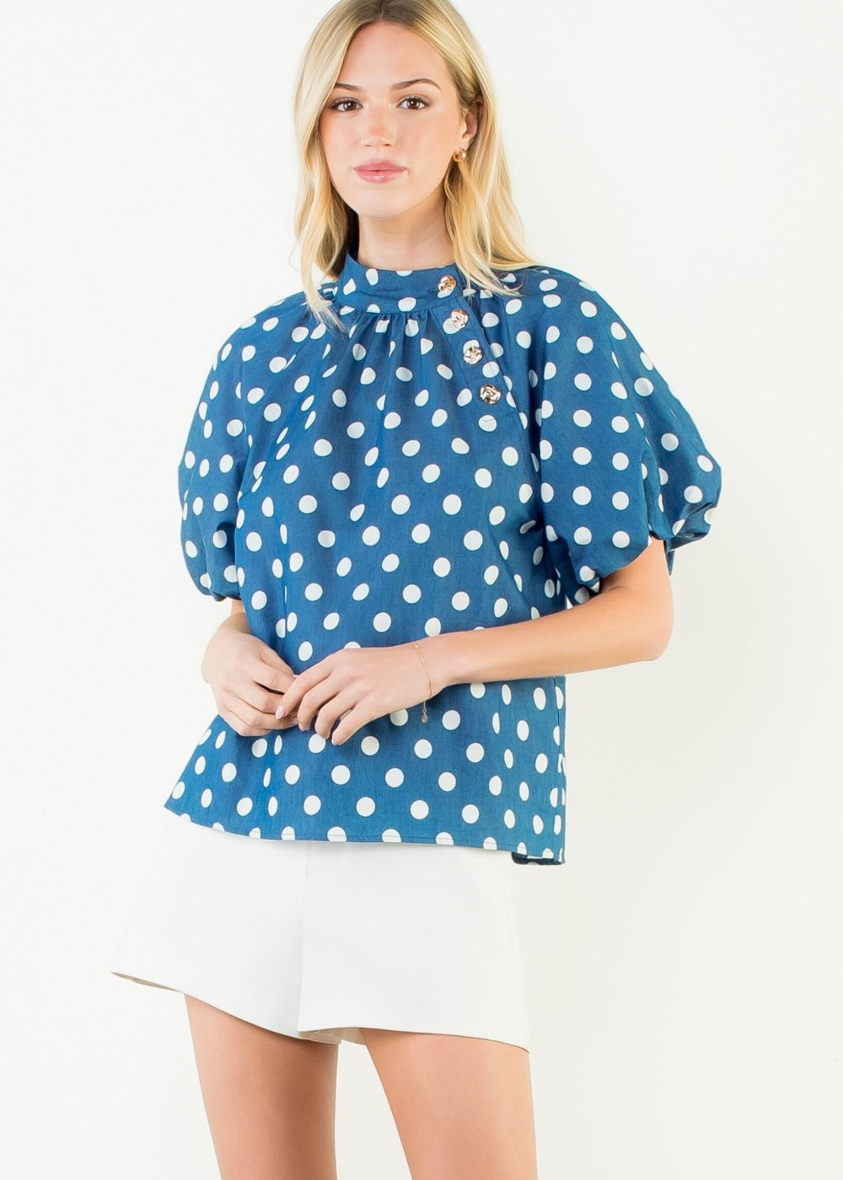 THML Puff Sleeve Polka Dot Top