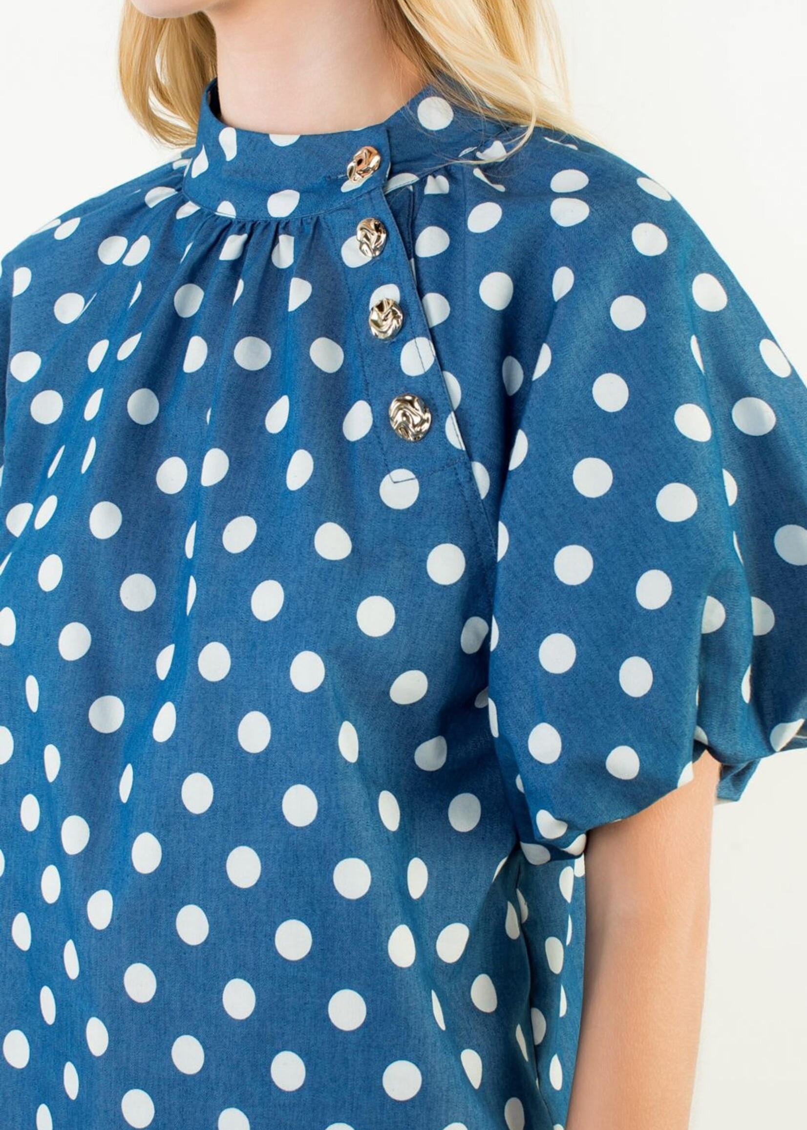 THML Puff Sleeve Polka Dot Top