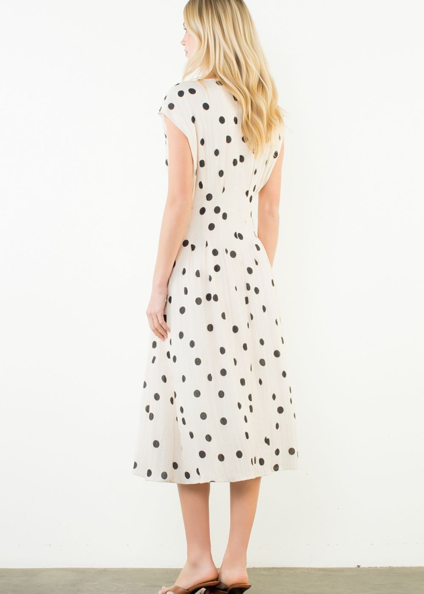 THML Short Sleeve Polka Dot V-Neck Dress