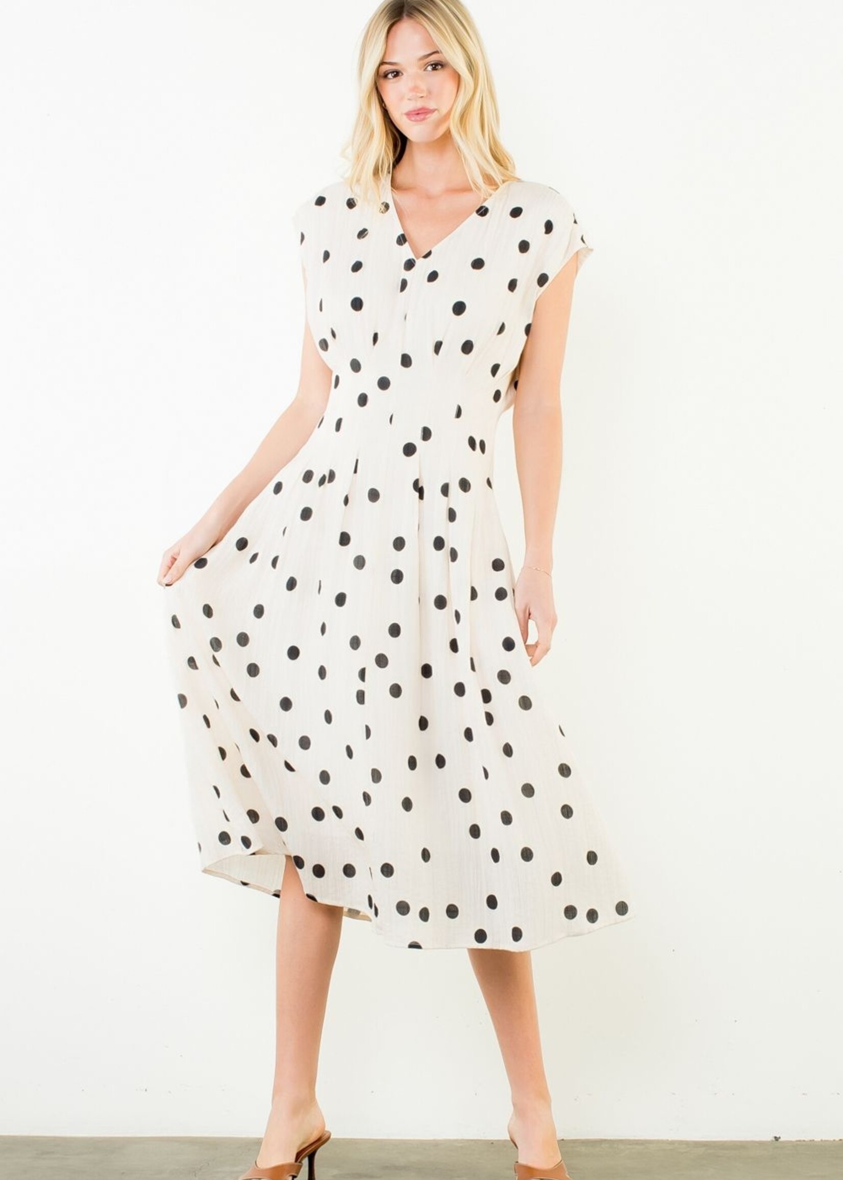 THML Short Sleeve Polka Dot V-Neck Dress