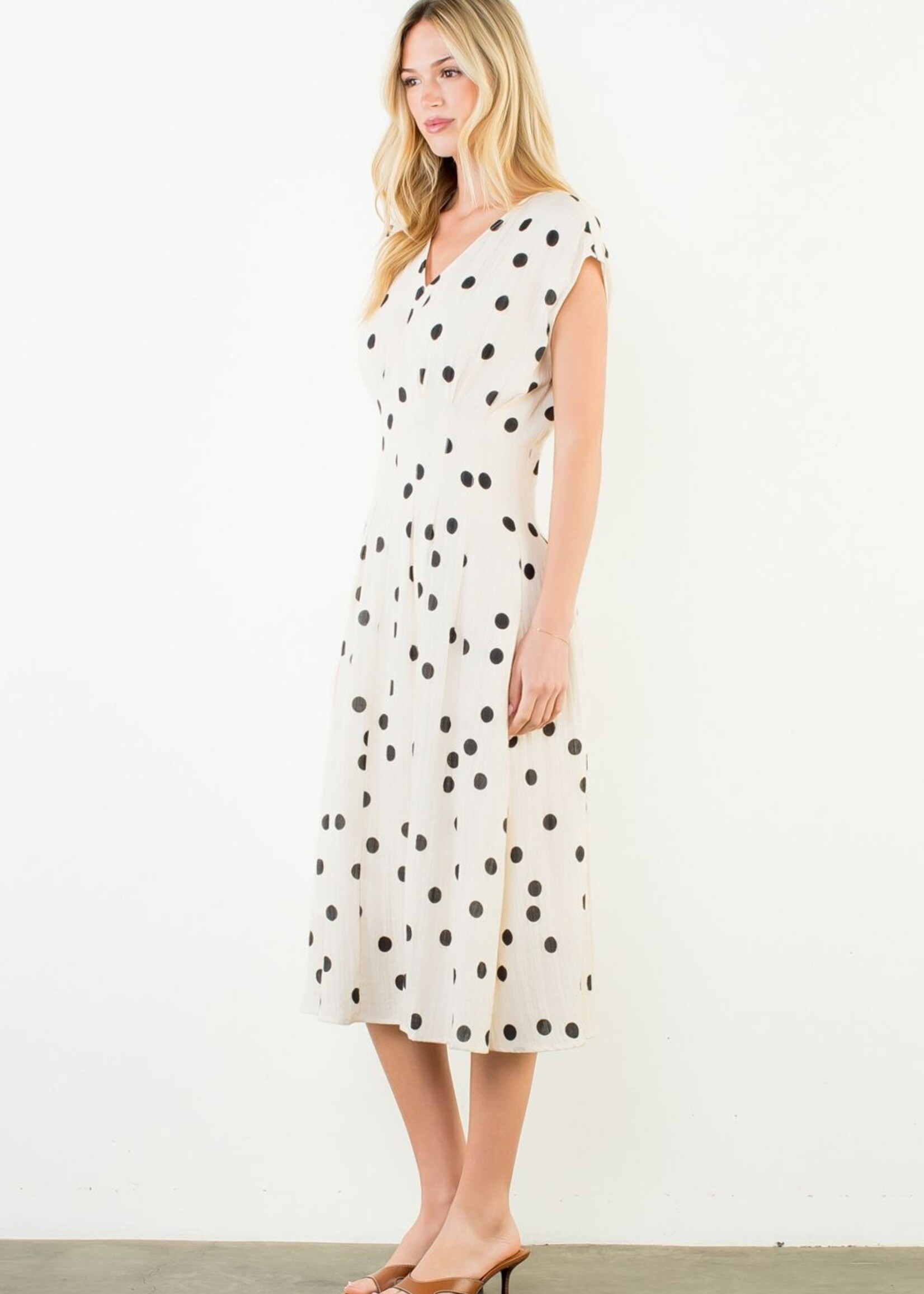 THML Short Sleeve Polka Dot V-Neck Dress
