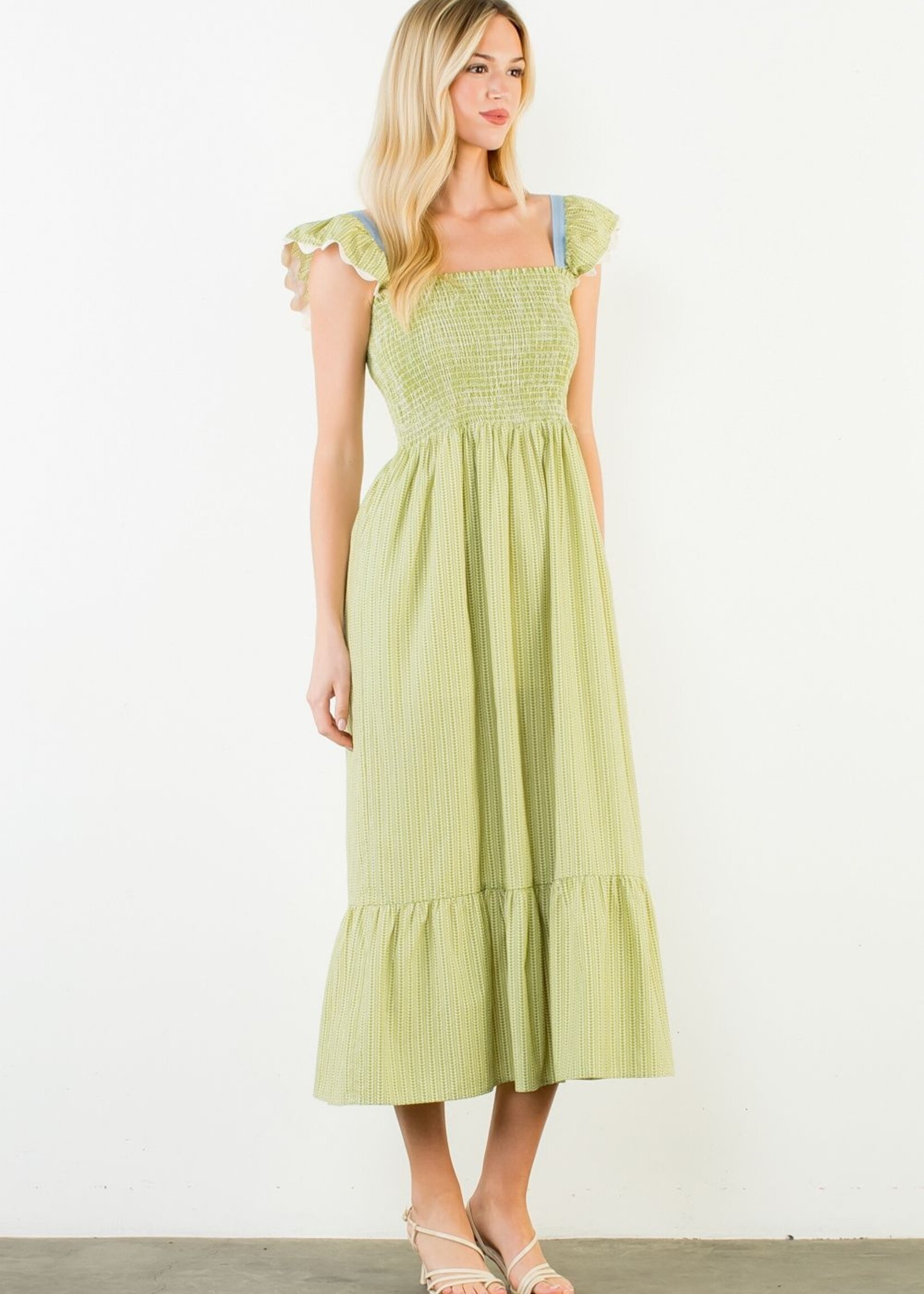 THML Ruffle Sleeve Smoked Tiered Dress