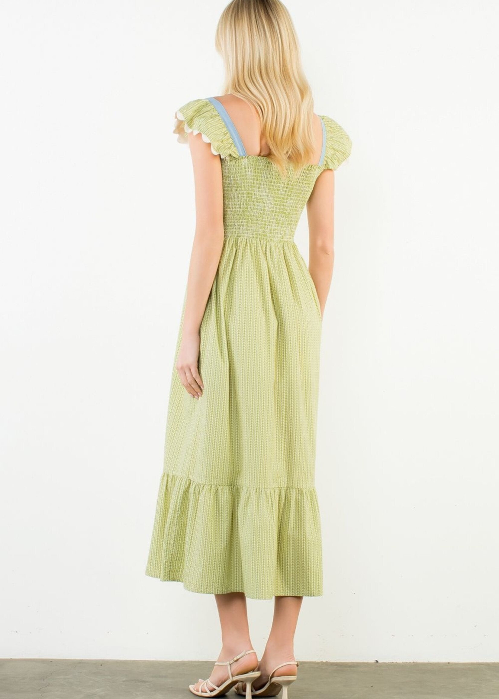 THML Ruffle Sleeve Smoked Tiered Dress