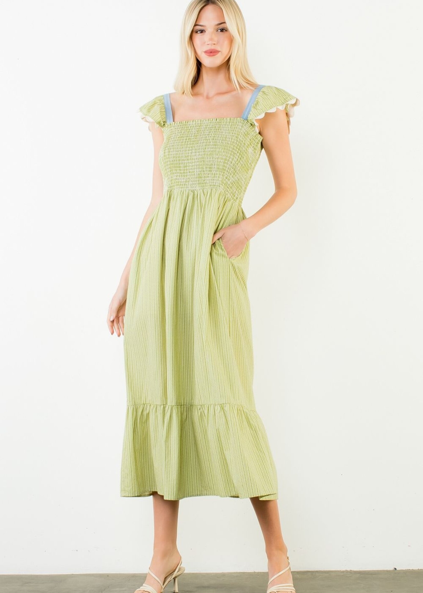 THML Ruffle Sleeve Smoked Tiered Dress