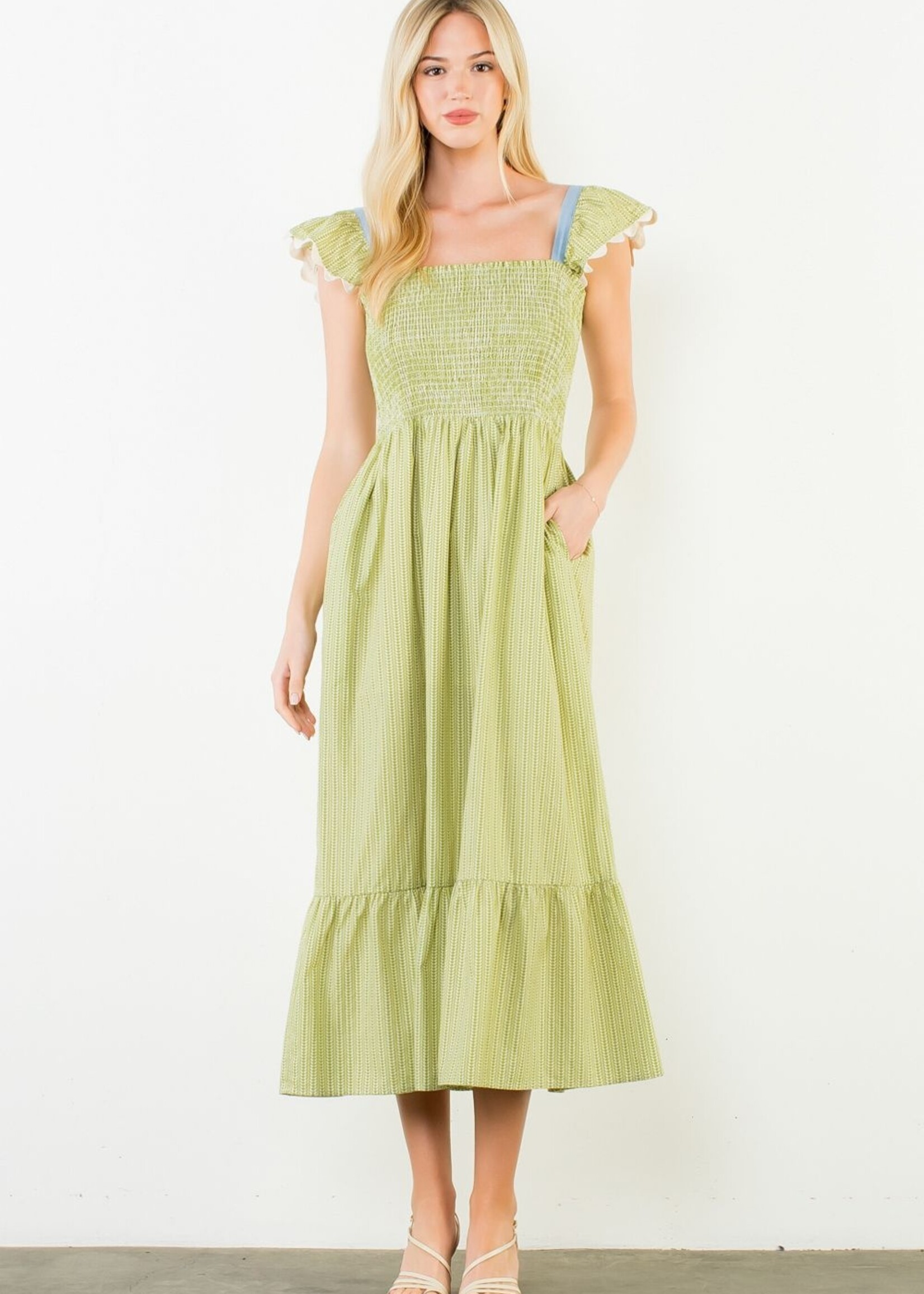 THML Ruffle Sleeve Smoked Tiered Dress