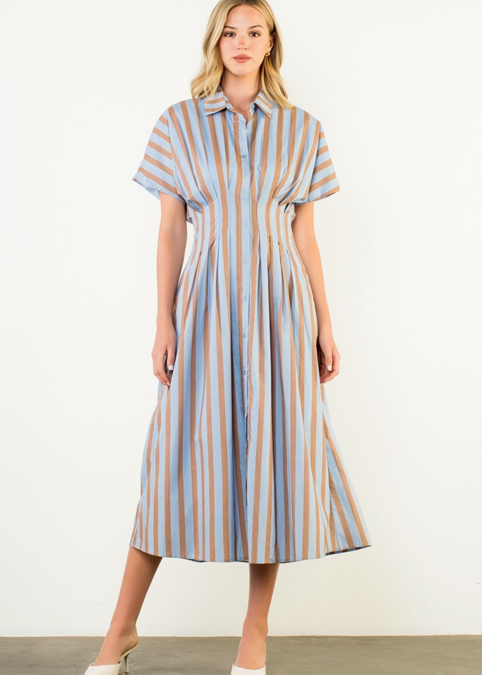 THML Striped Button Up Maxi Dress