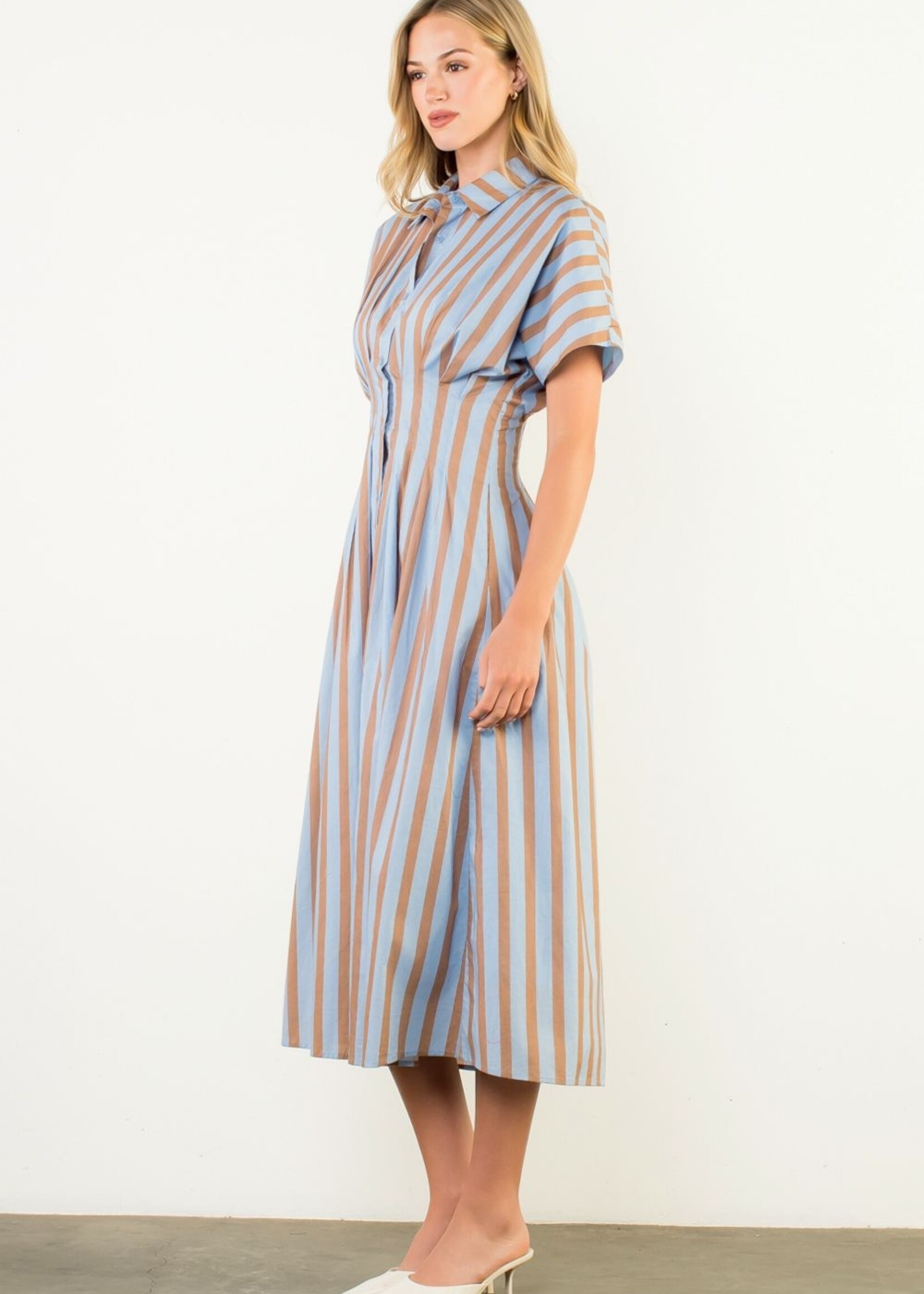 THML Striped Button Up Maxi Dress