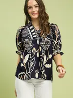 Umgee Collared Top Scalloped Yoke