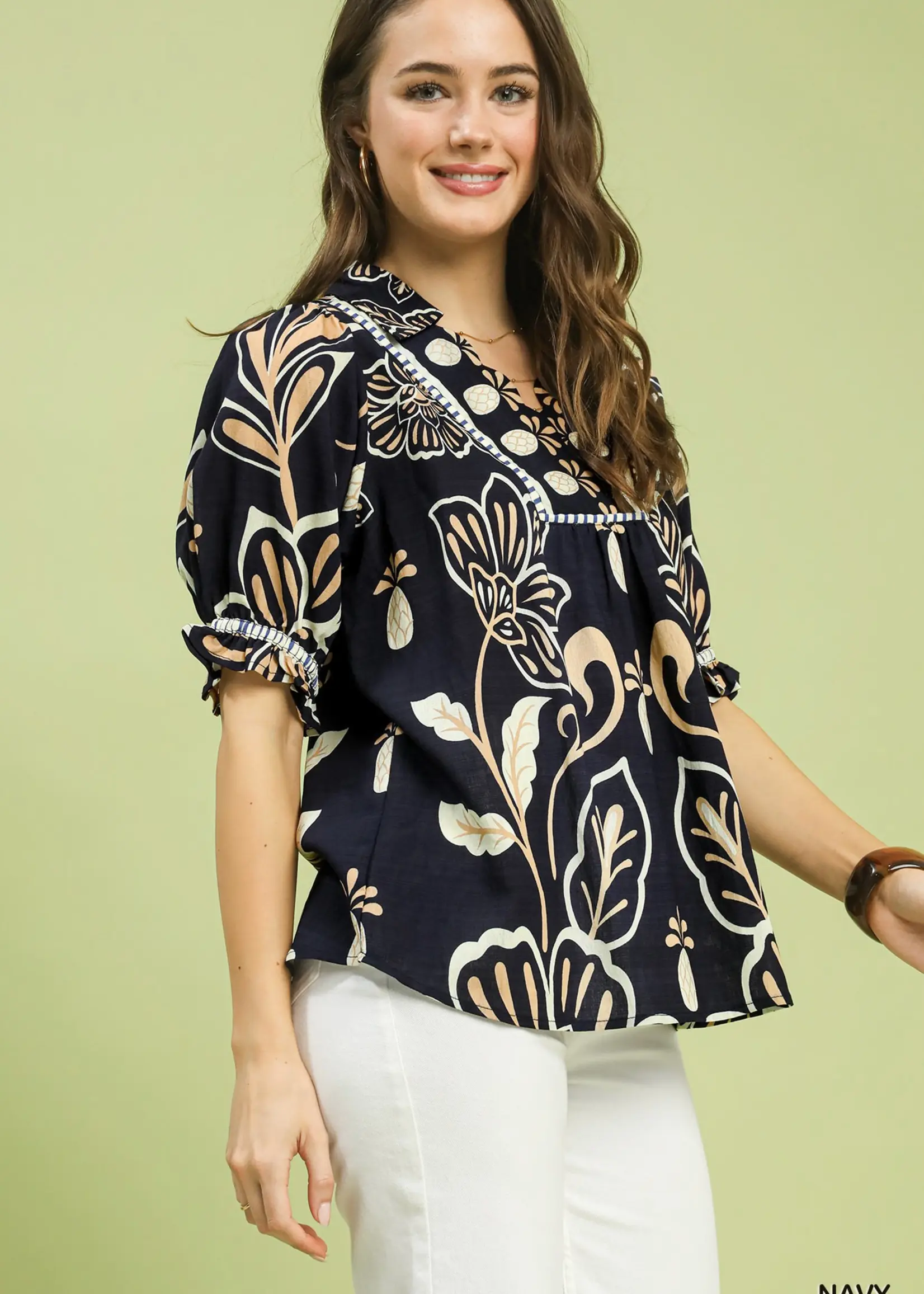 Umgee Collared Top Scalloped Yoke
