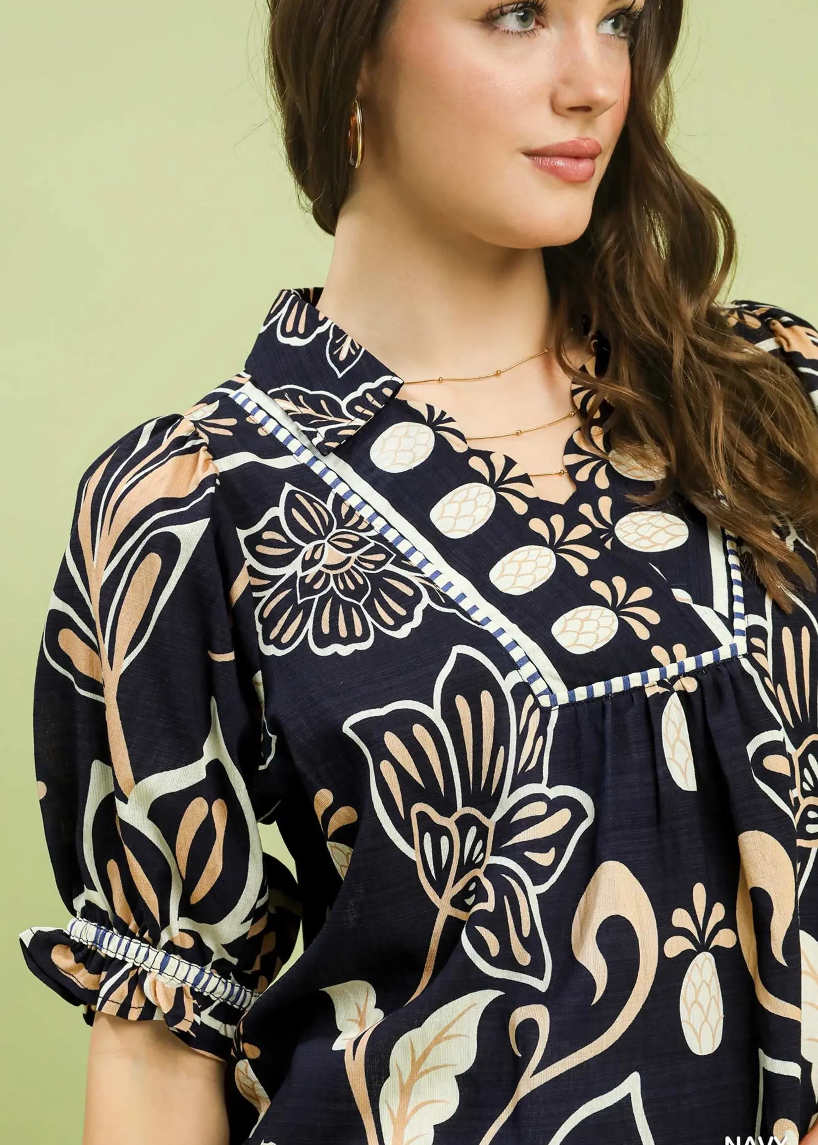 Umgee Collared Top Scalloped Yoke