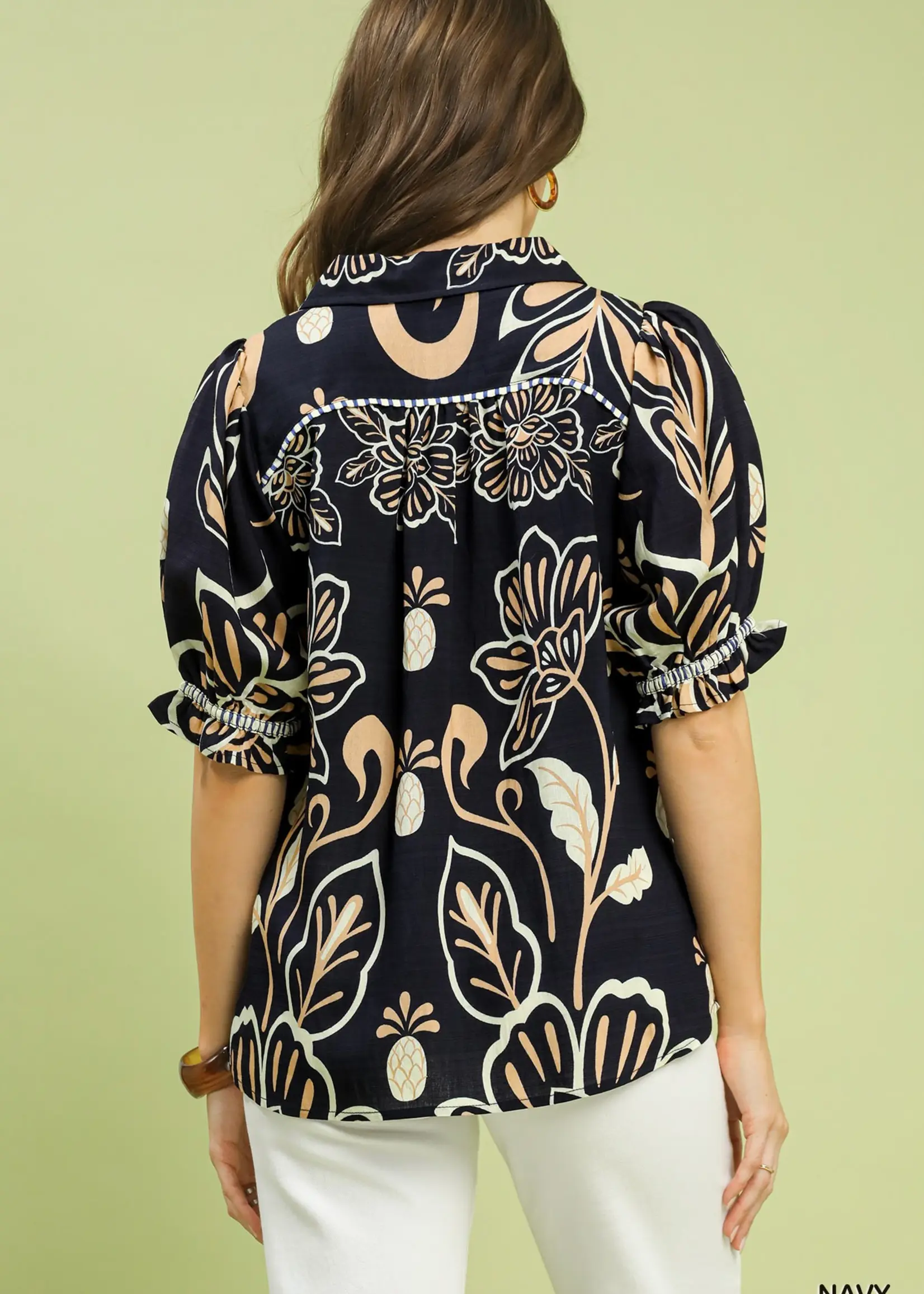 Umgee Collared Top Scalloped Yoke