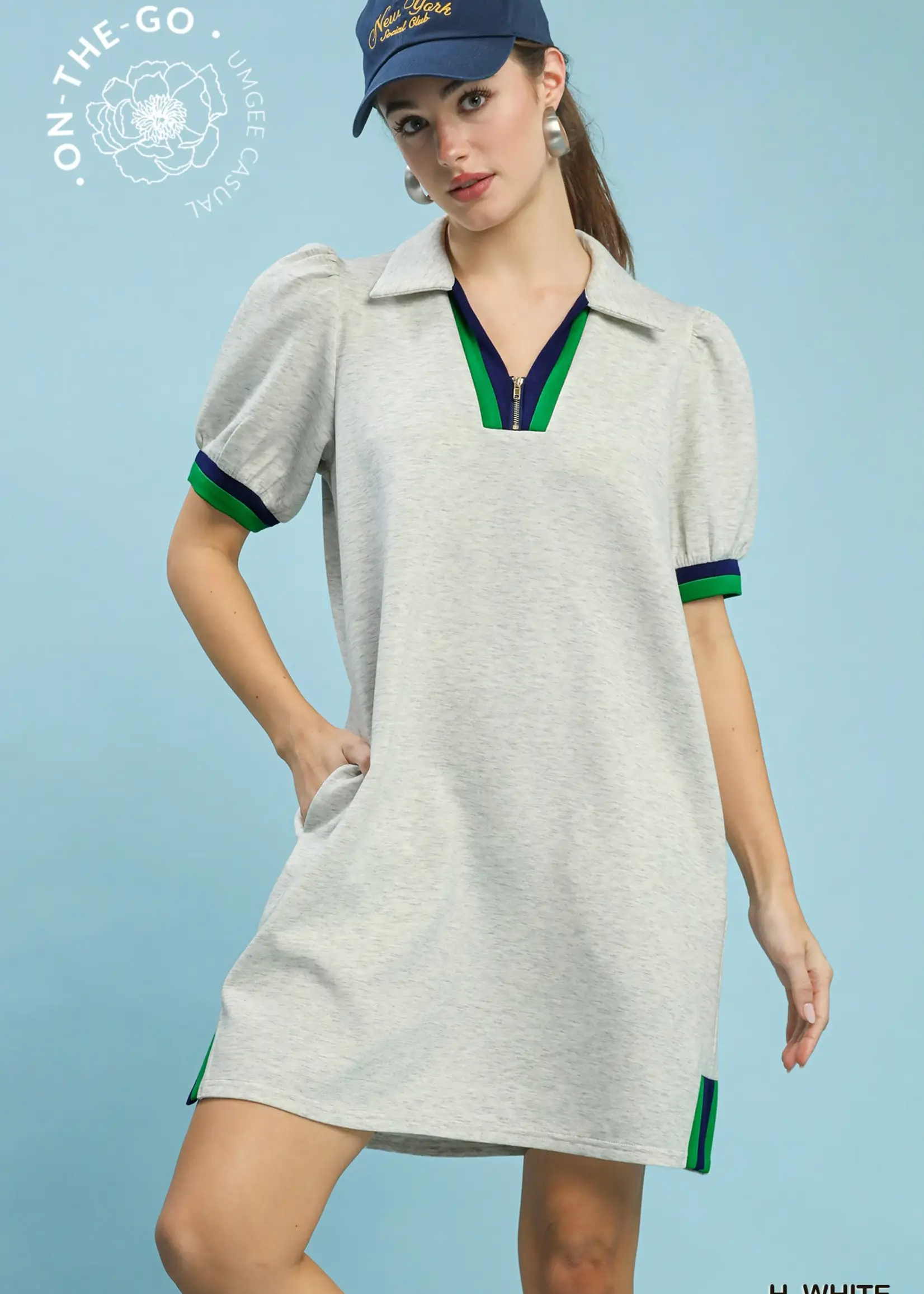 Umgee Zipper white shift dress with color block