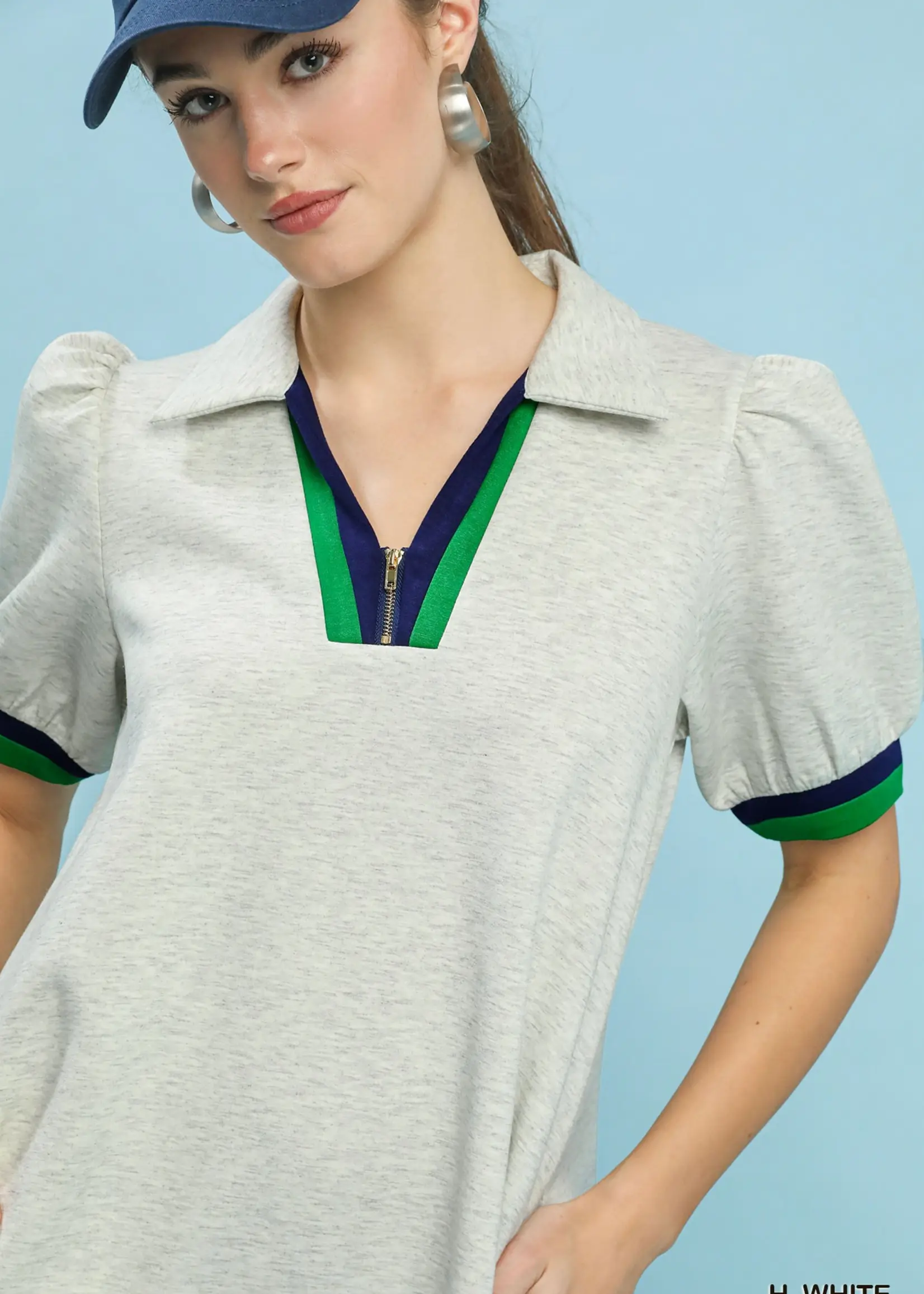 Umgee Zipper white shift dress with color block