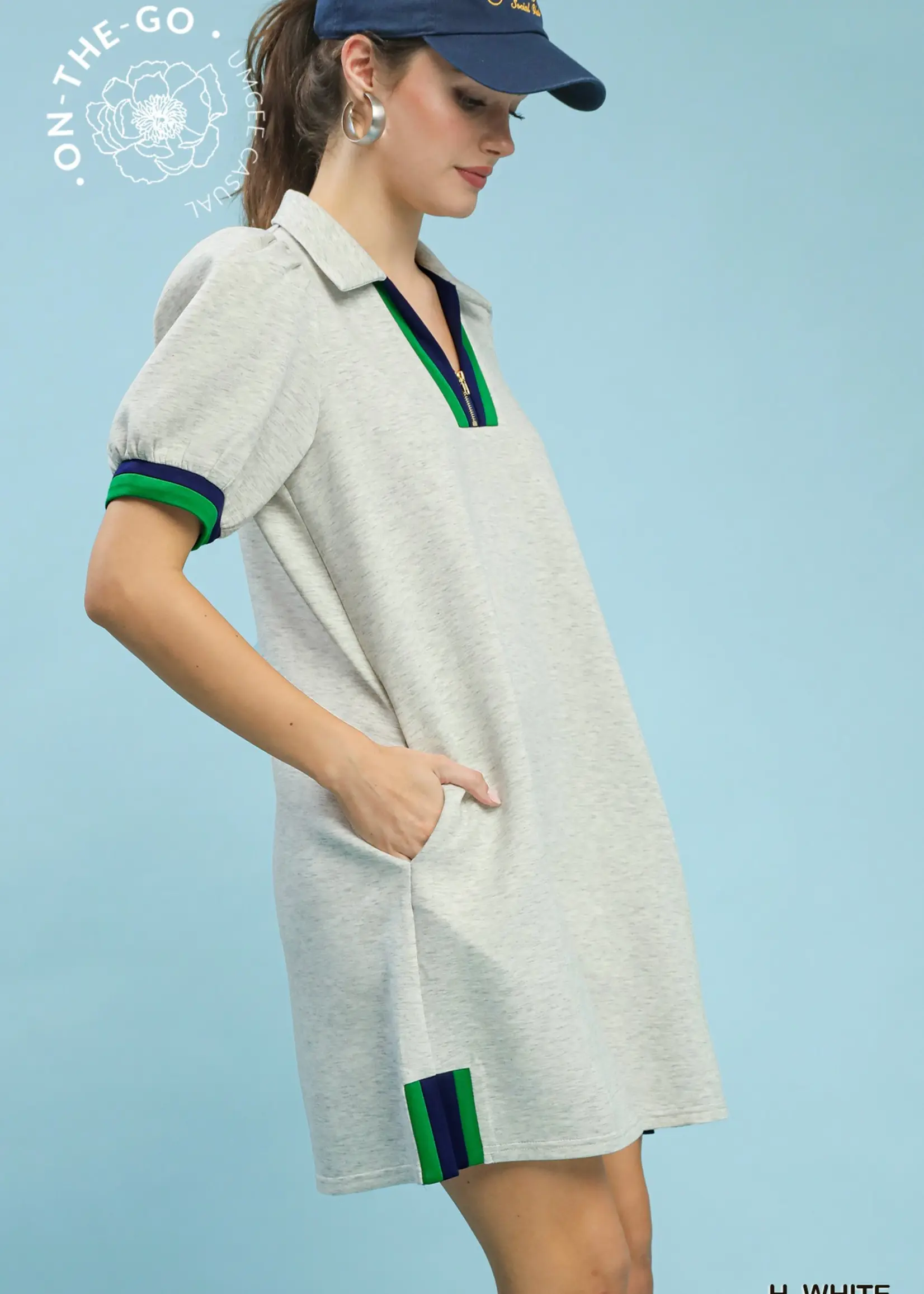 Umgee Zipper white shift dress with color block