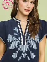 Umgee Navy Midi Applique Dress