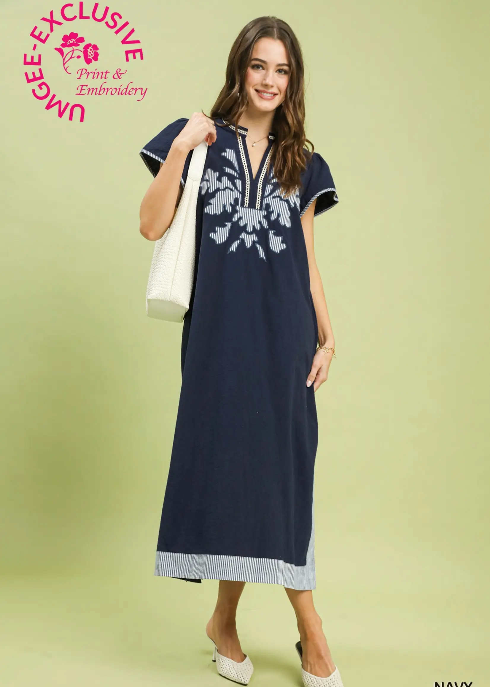 Umgee Navy Midi Applique Dress