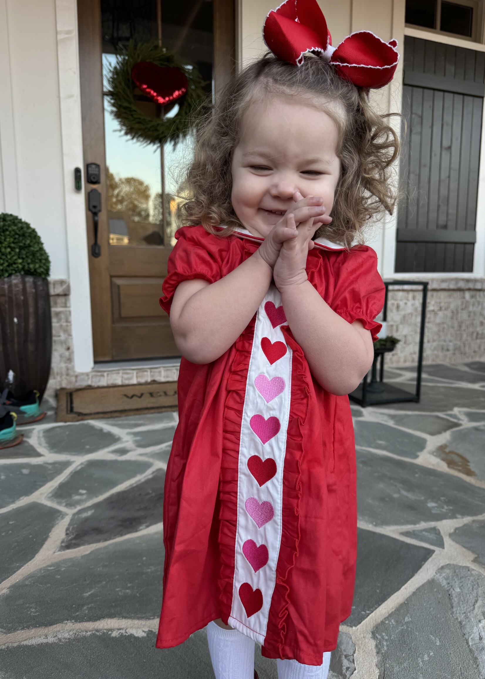Rylee Faith Designs Red Ruffle Heart Embroidered Dress