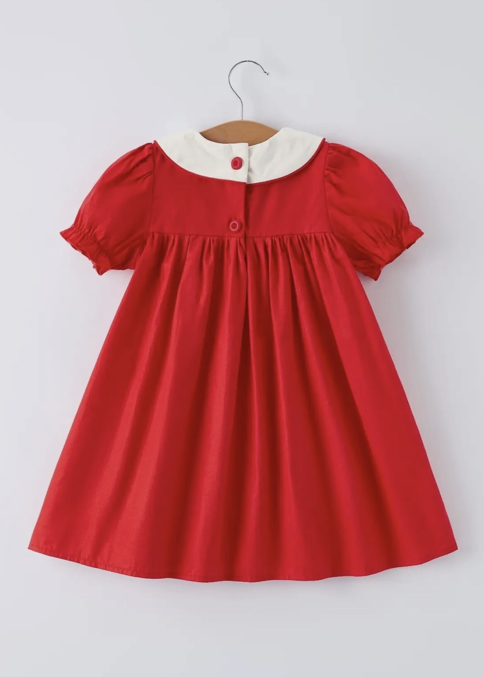 Rylee Faith Designs Red Ruffle Heart Embroidered Dress
