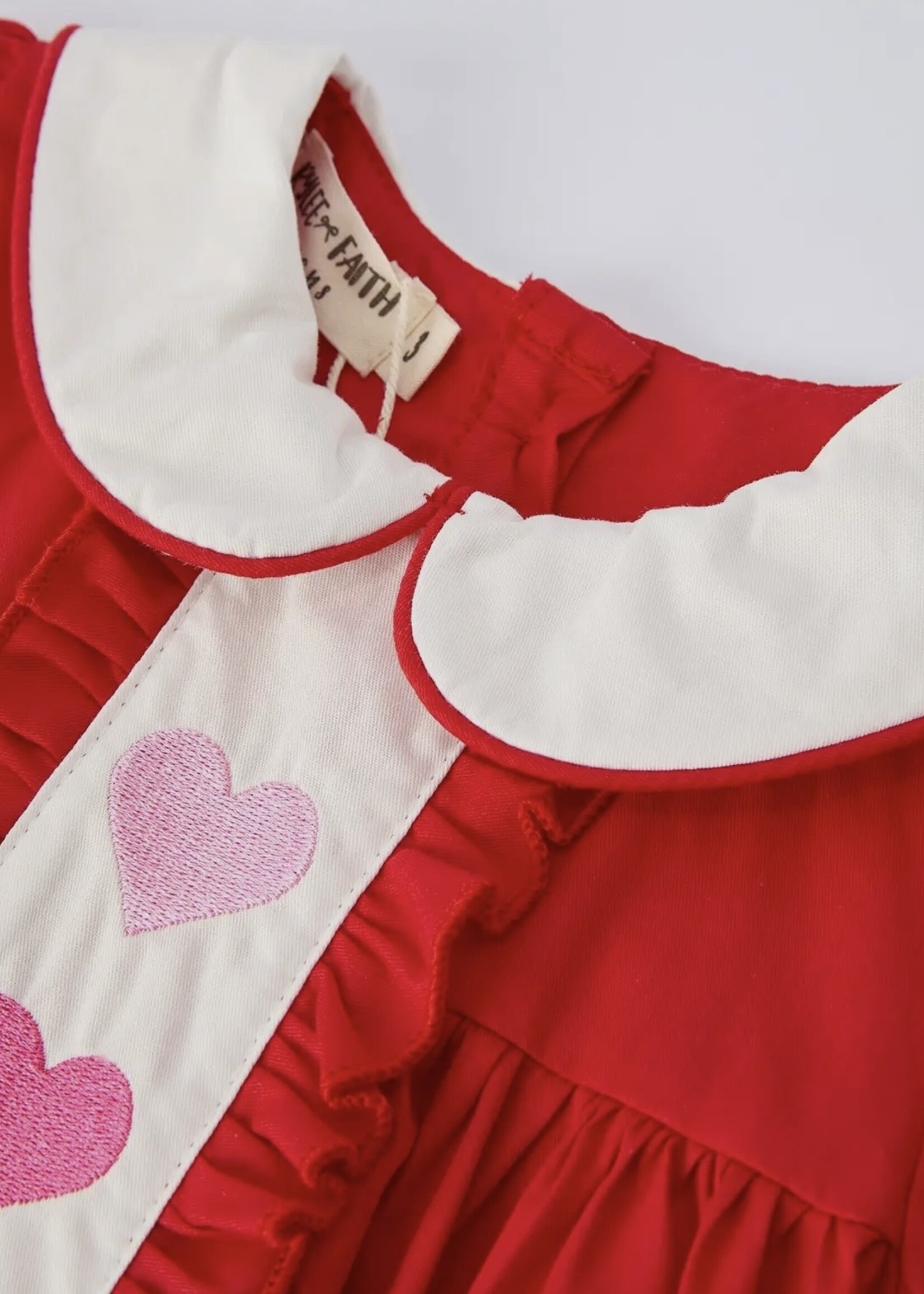 Rylee Faith Designs Red Ruffle Heart Embroidered Dress