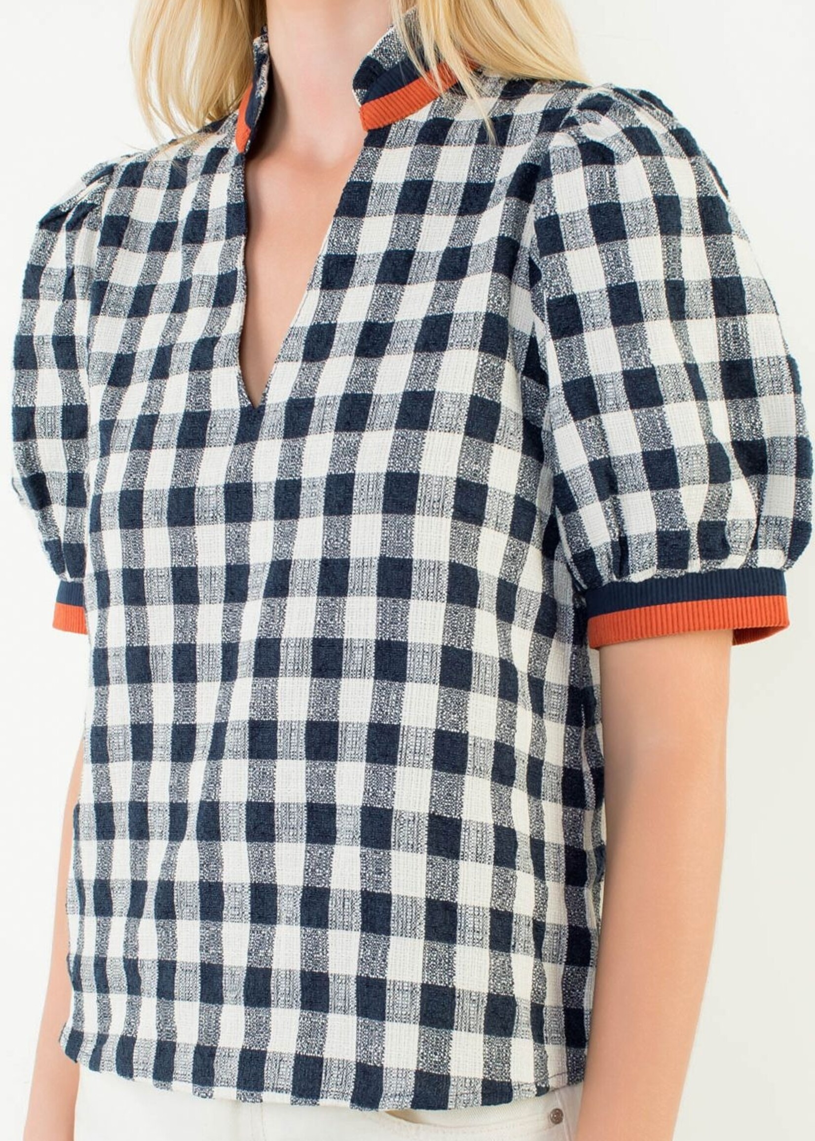 THML Checkered Pattern V-Neck Top