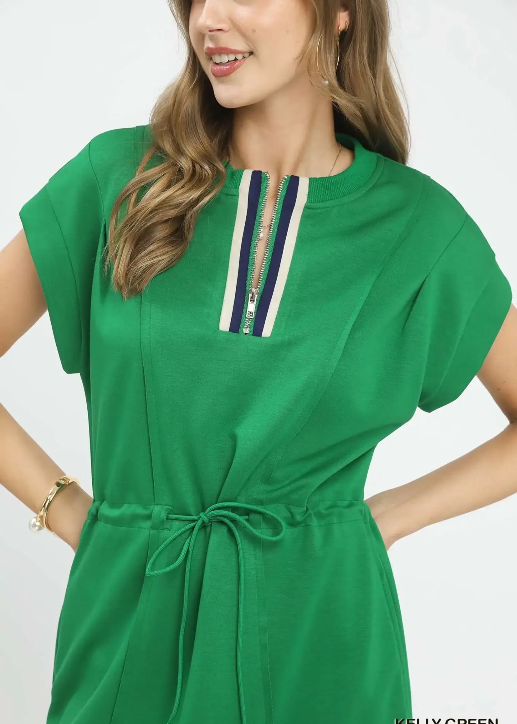 Umgee Neo Knit Dress w/Contrast Detail - Kelly Green