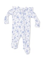 Angel Dear Baby Blue Vines Floral - 2 Way Ruffle Sleeve Zip Footie