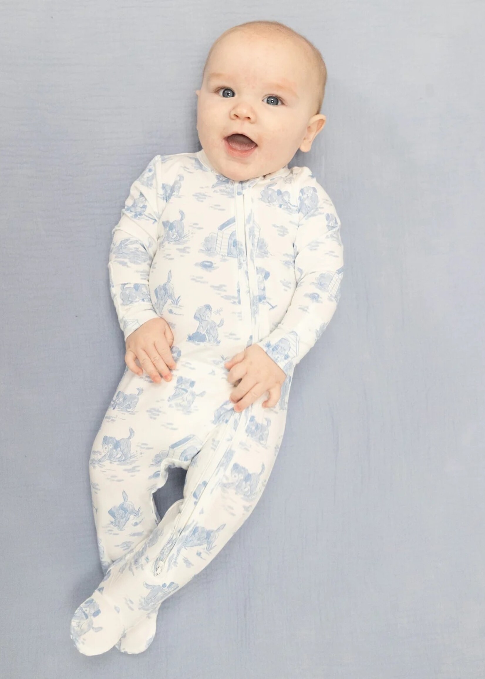 Angel Dear Puppy Toile Blue -2 Way Zipper Footie