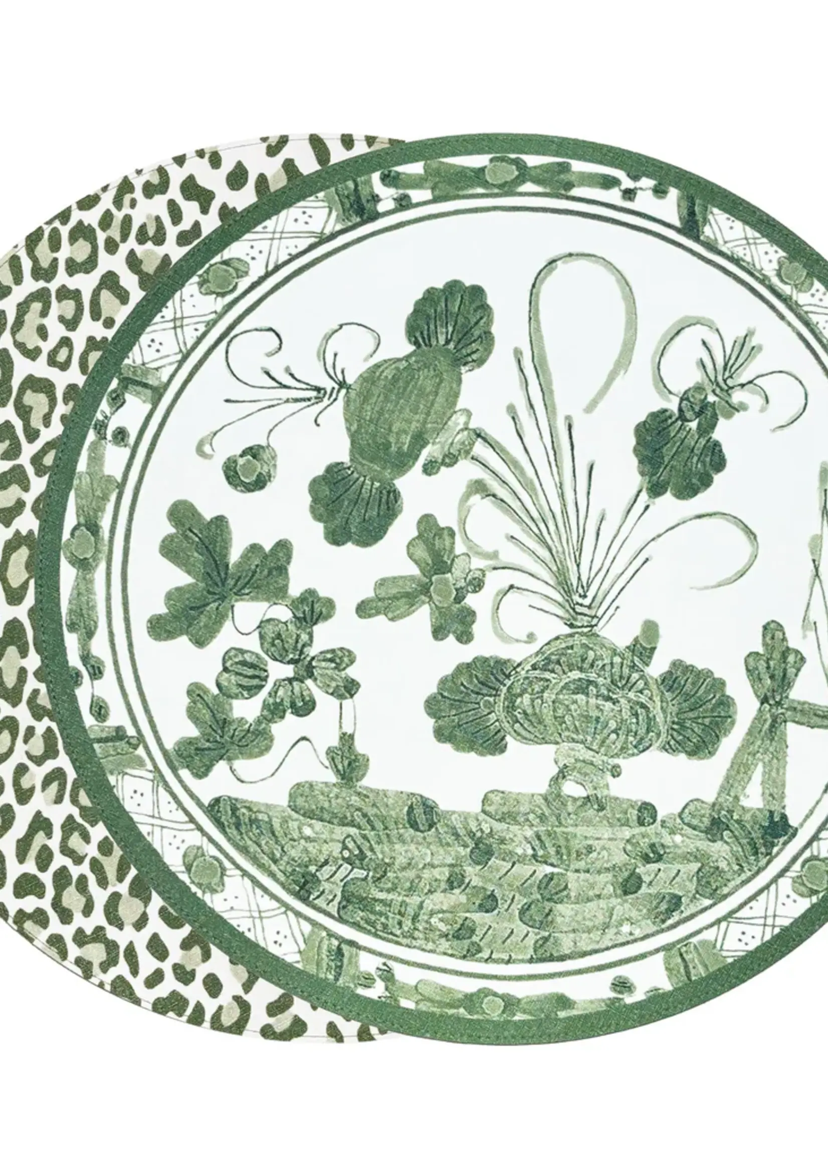 beatriz ball VIDA Firenza and Cheetah Reversible Round Placemats - Green