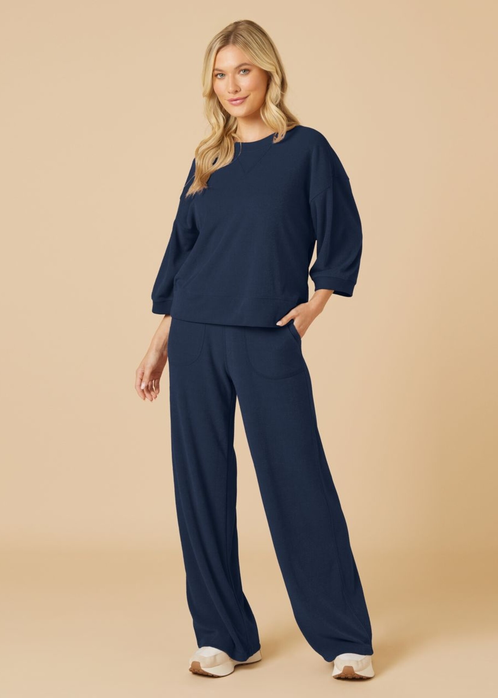 softies 2/PC SET Terry Cropped Sleeve Crew Neck with Wide Leg Pant
