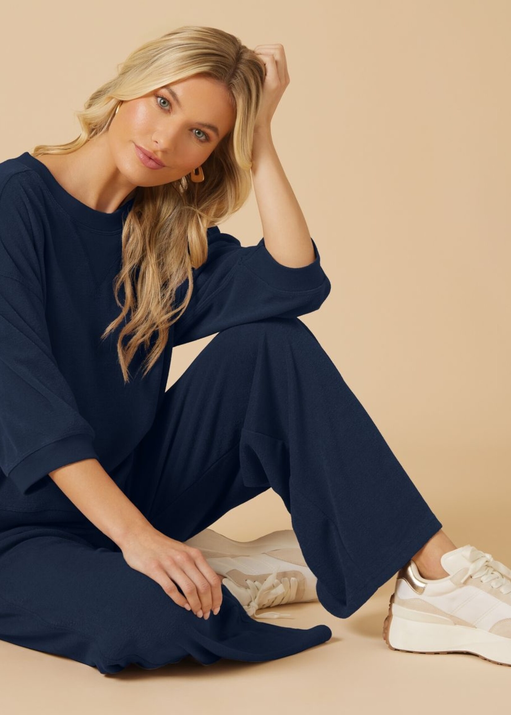 softies 2/PC SET Terry Cropped Sleeve Crew Neck with Wide Leg Pant