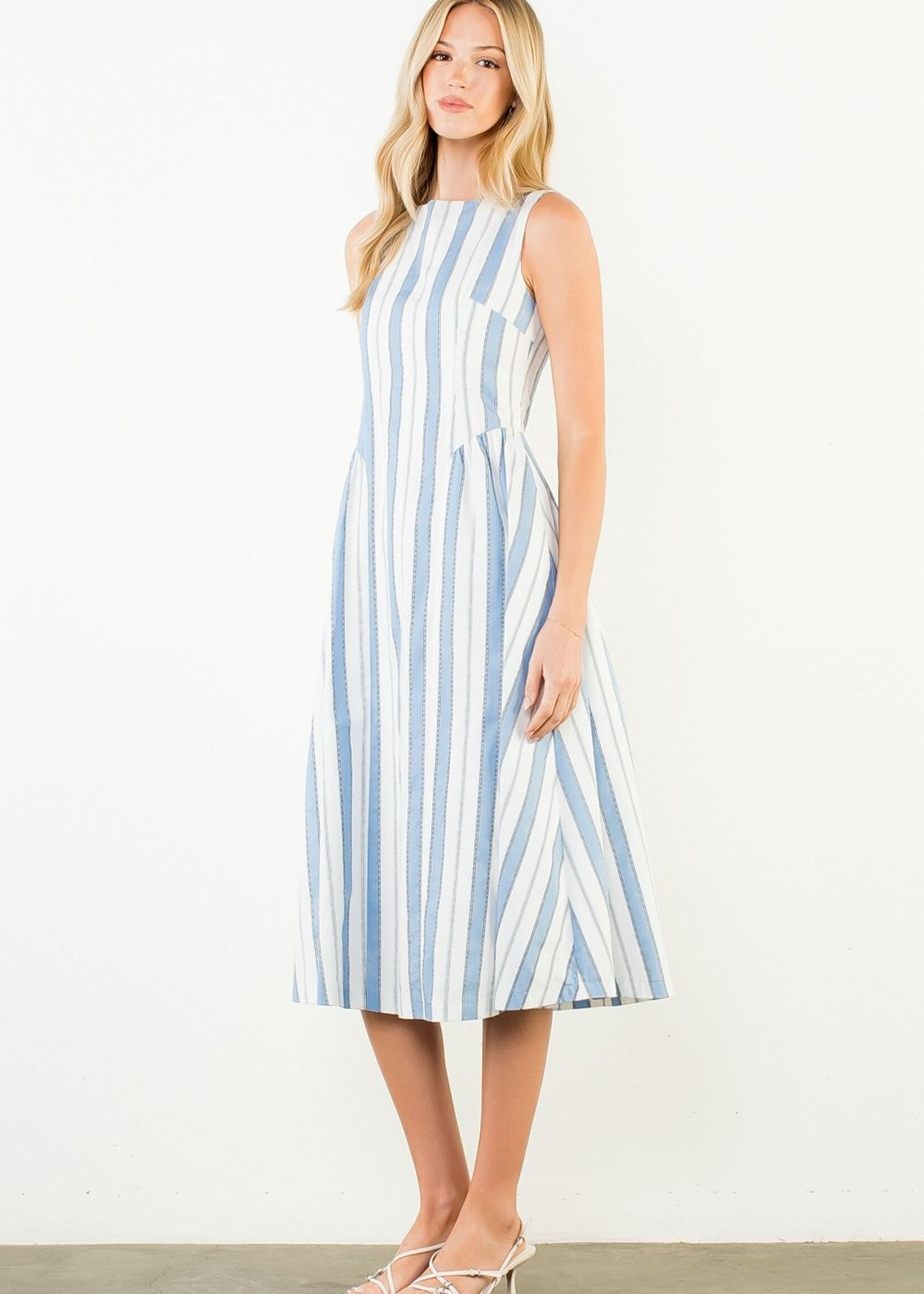 THML Sleeveless Striped Pattern Midi Dress