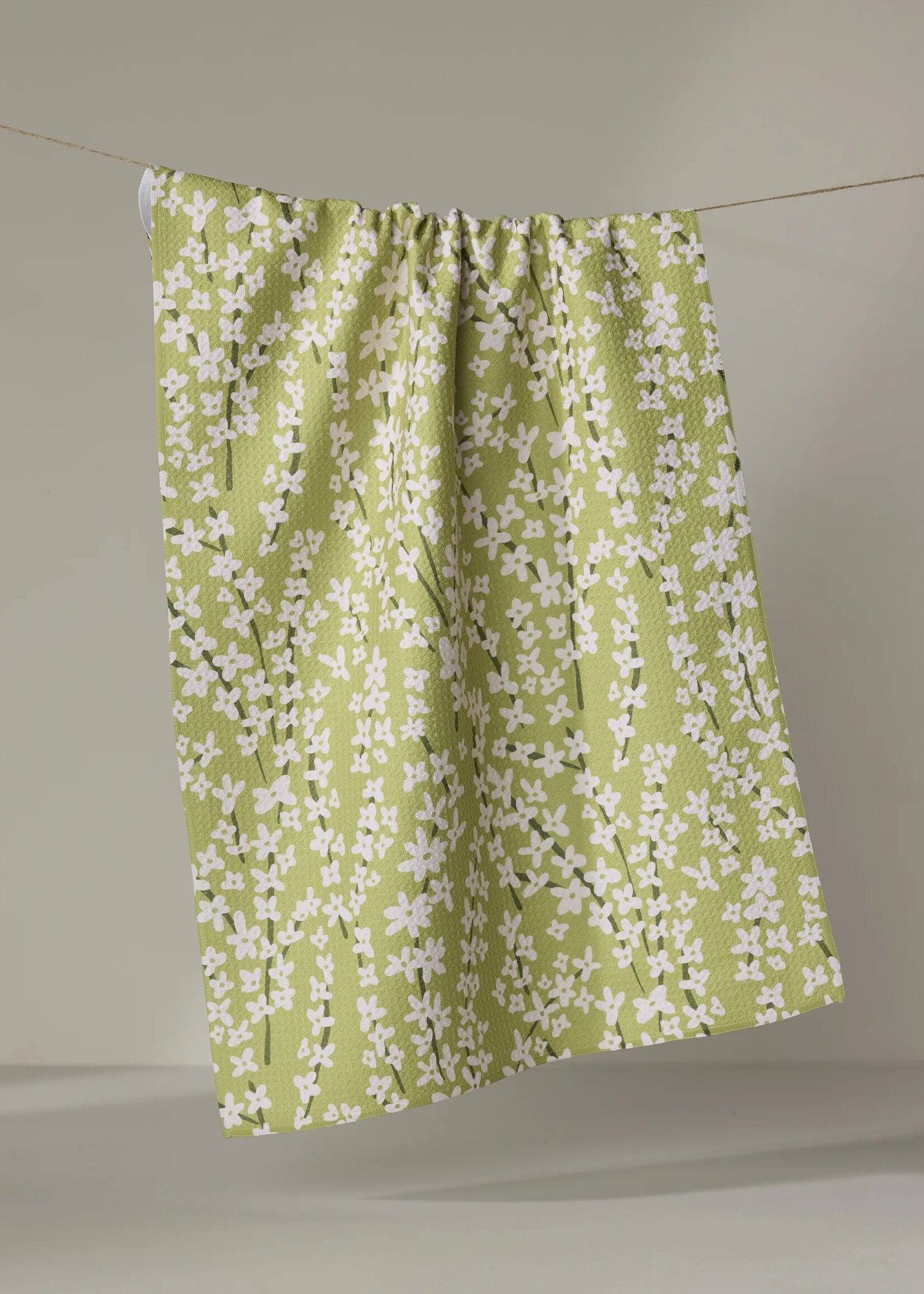 geometry Spring Green Forsythia Tea Towel
