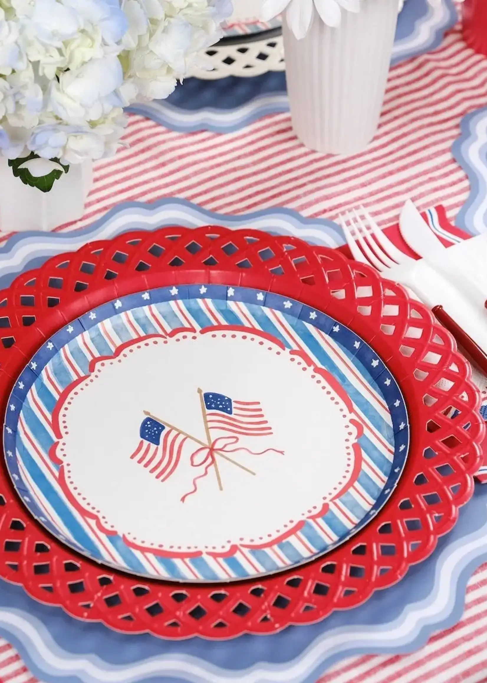 Gatherings by Curated Paperie Red Basketweave Dinner Paper Plates