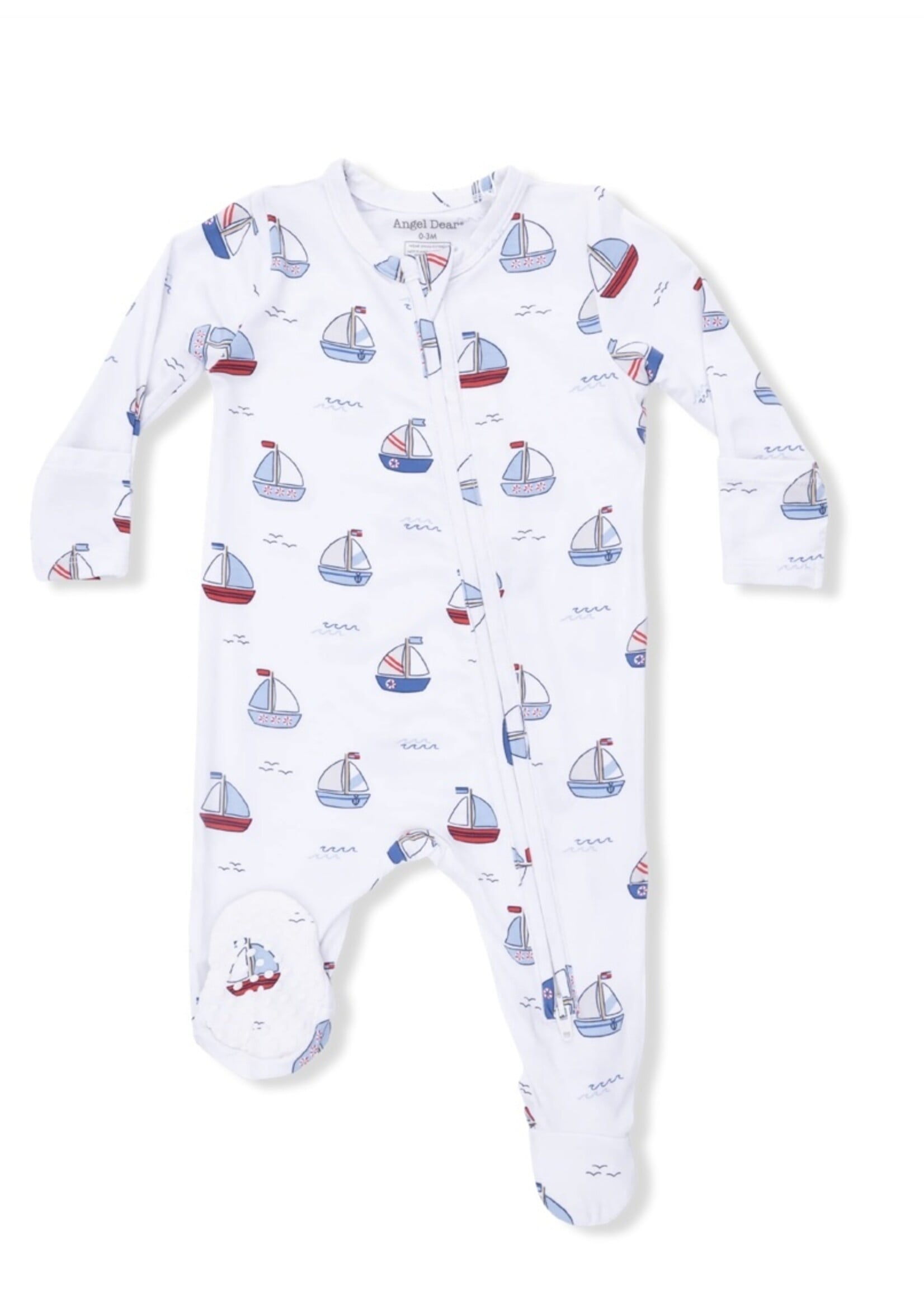Angel Dear Bubbly Sailboats Blue - 2 Way Zipper Footie