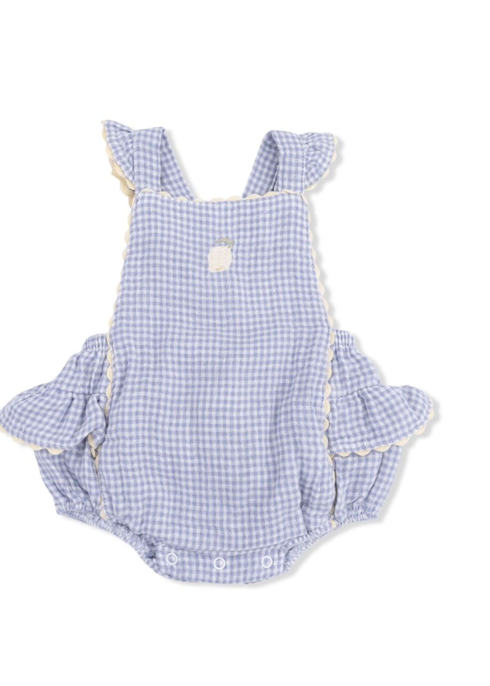 Angel Dear Ric Rac Ruffle Sunsuit - Gingham Blue