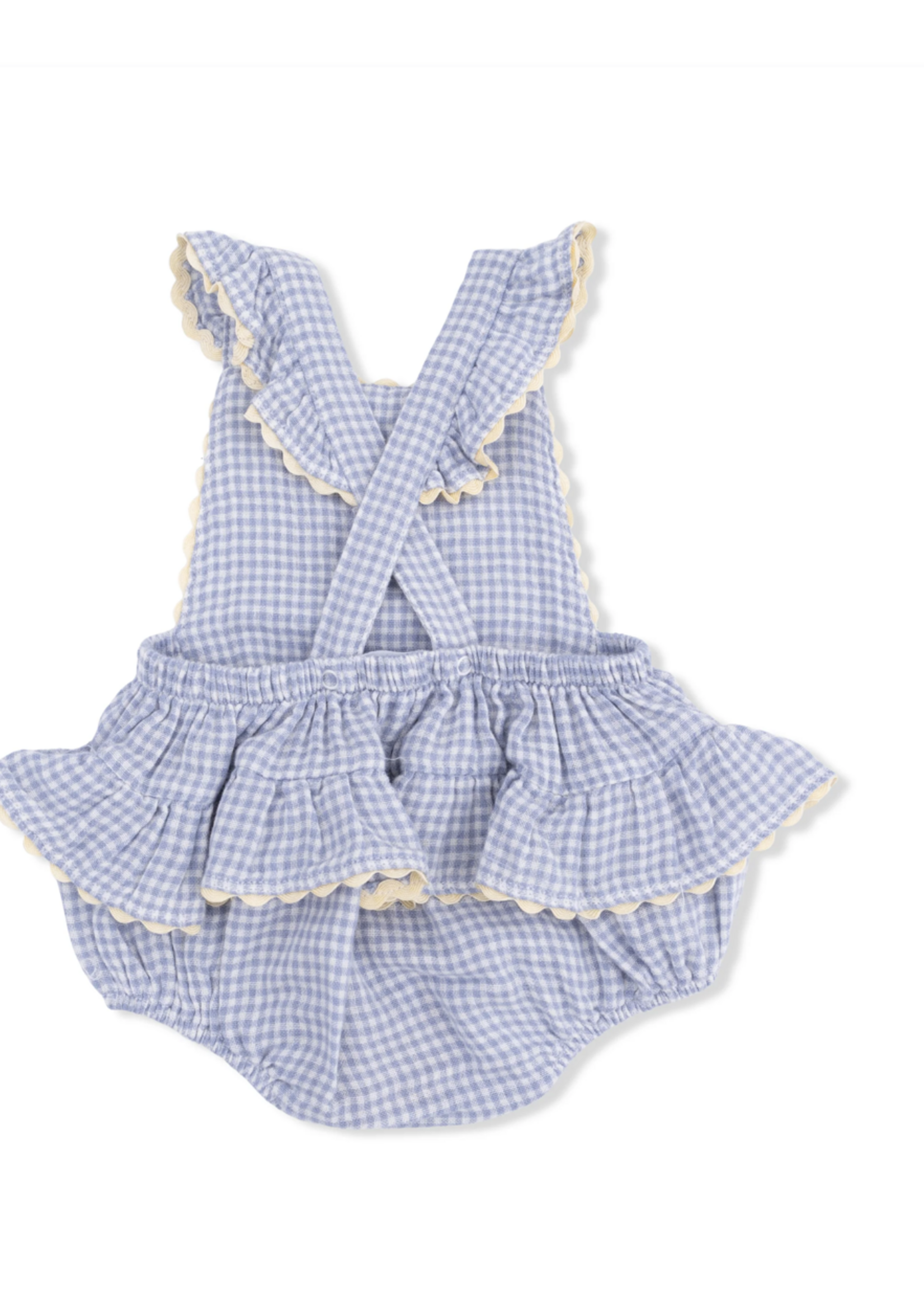 Angel Dear Ric Rac Ruffle Sunsuit - Gingham Blue