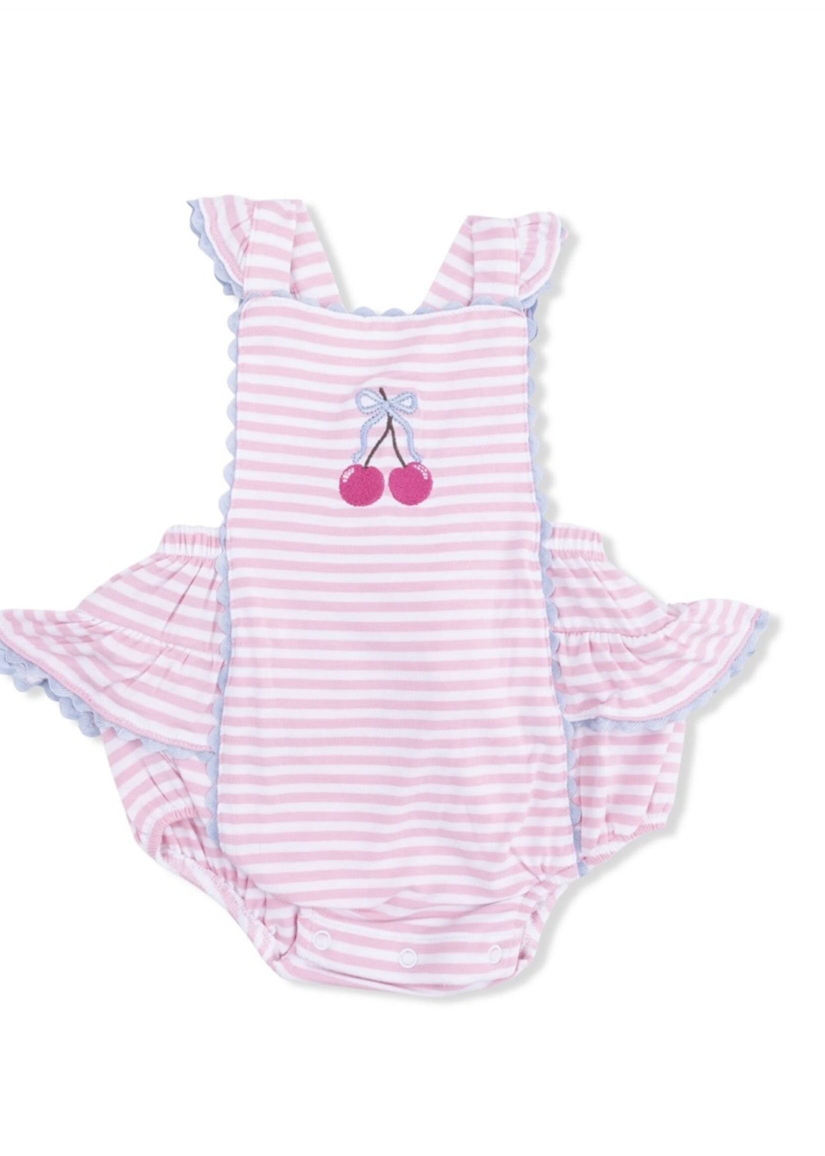 Angel Dear Ric Rac Ruffle Sunsuit - Cherry Stripe