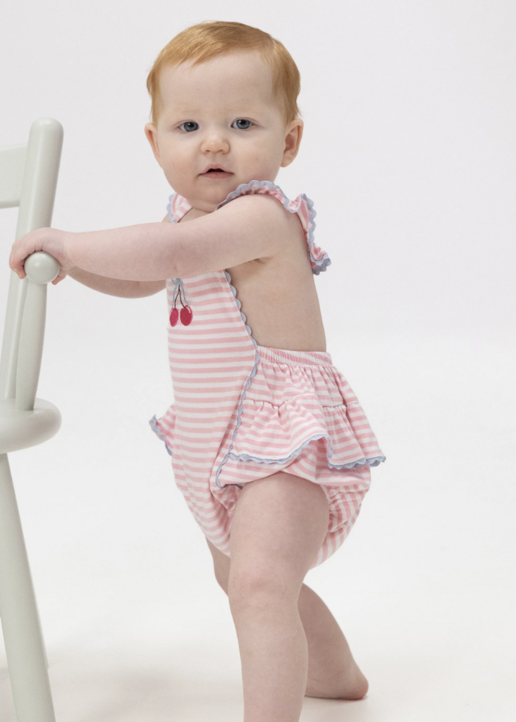 Angel Dear Ric Rac Ruffle Sunsuit - Cherry Stripe