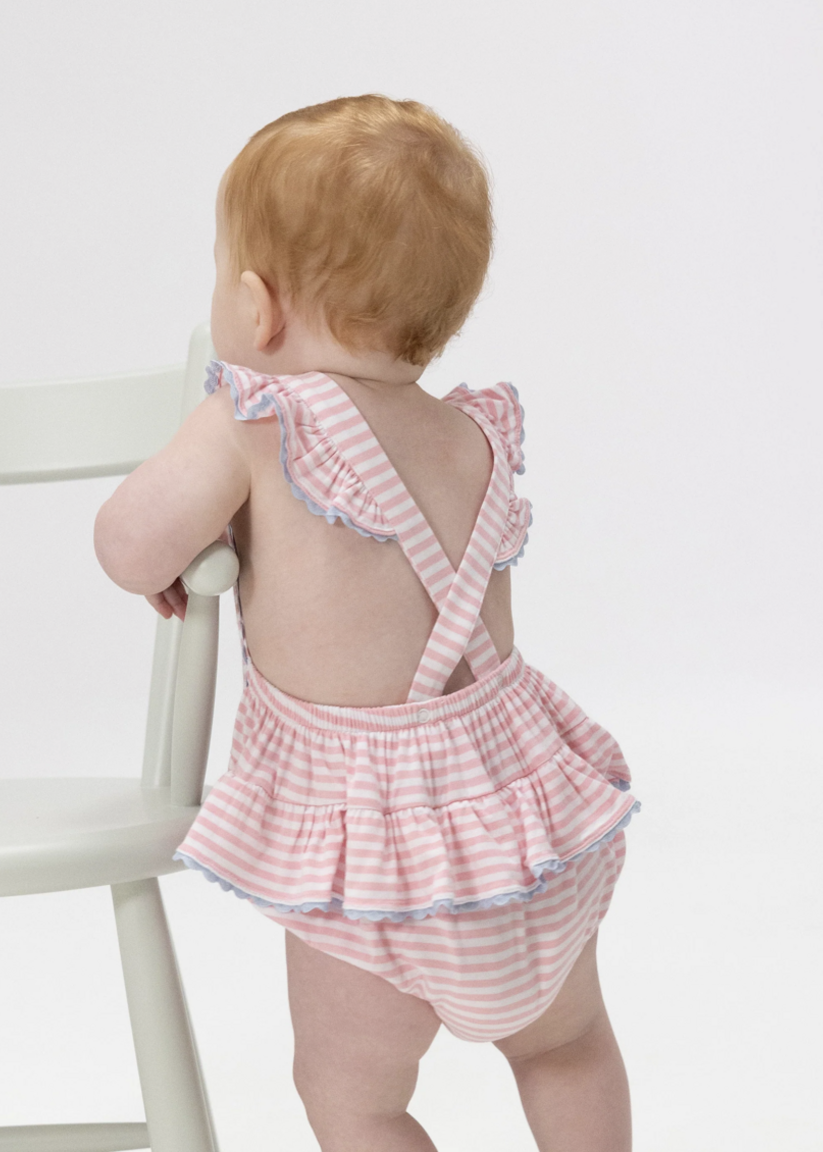 Angel Dear Ric Rac Ruffle Sunsuit - Cherry Stripe