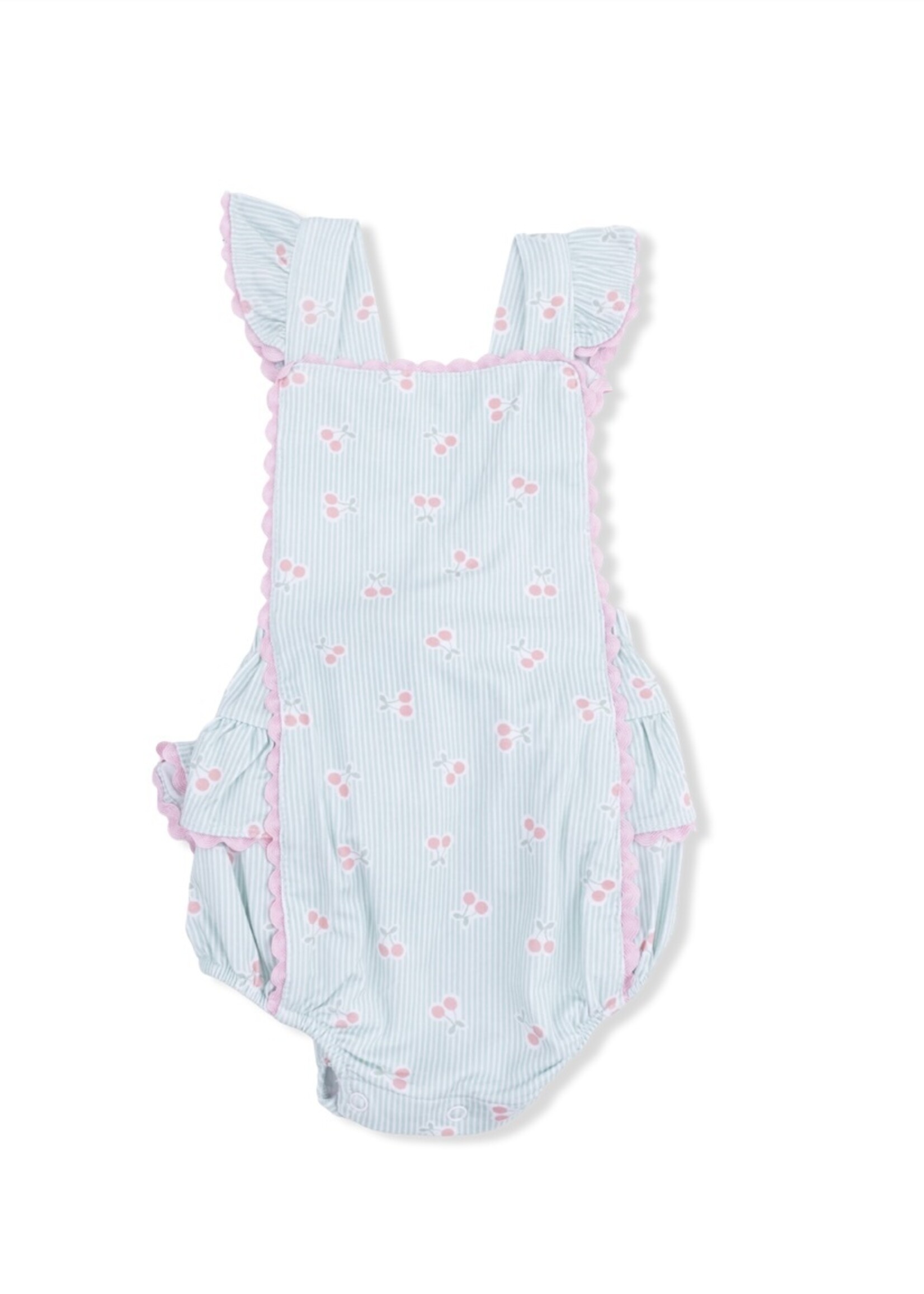 Angel Dear Ric Rac Ruffle Sunsuit - Tiny Cherry Stripe